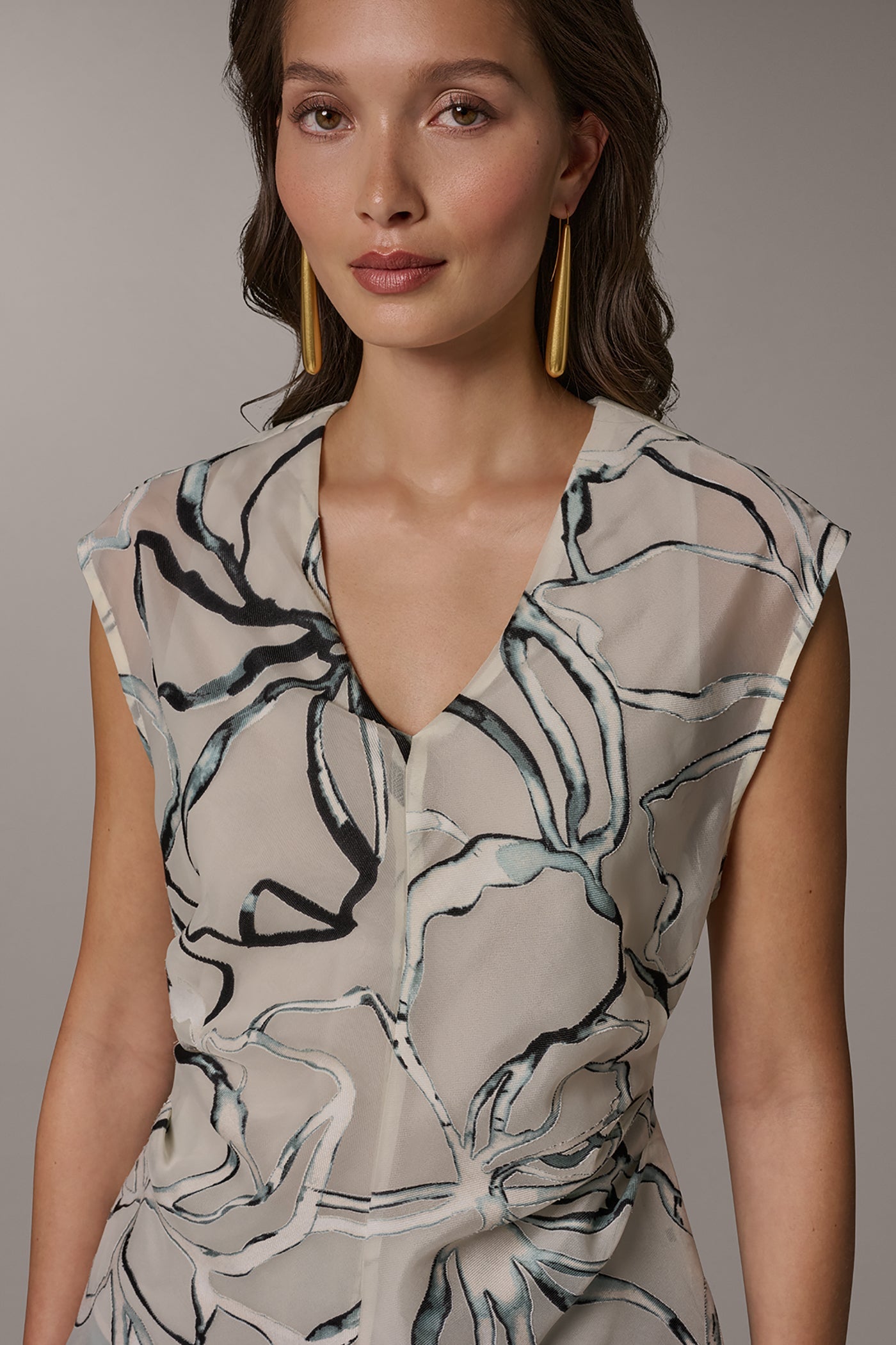 Aquamint Multi FLORAL BURNOUT TOP Donna Karan