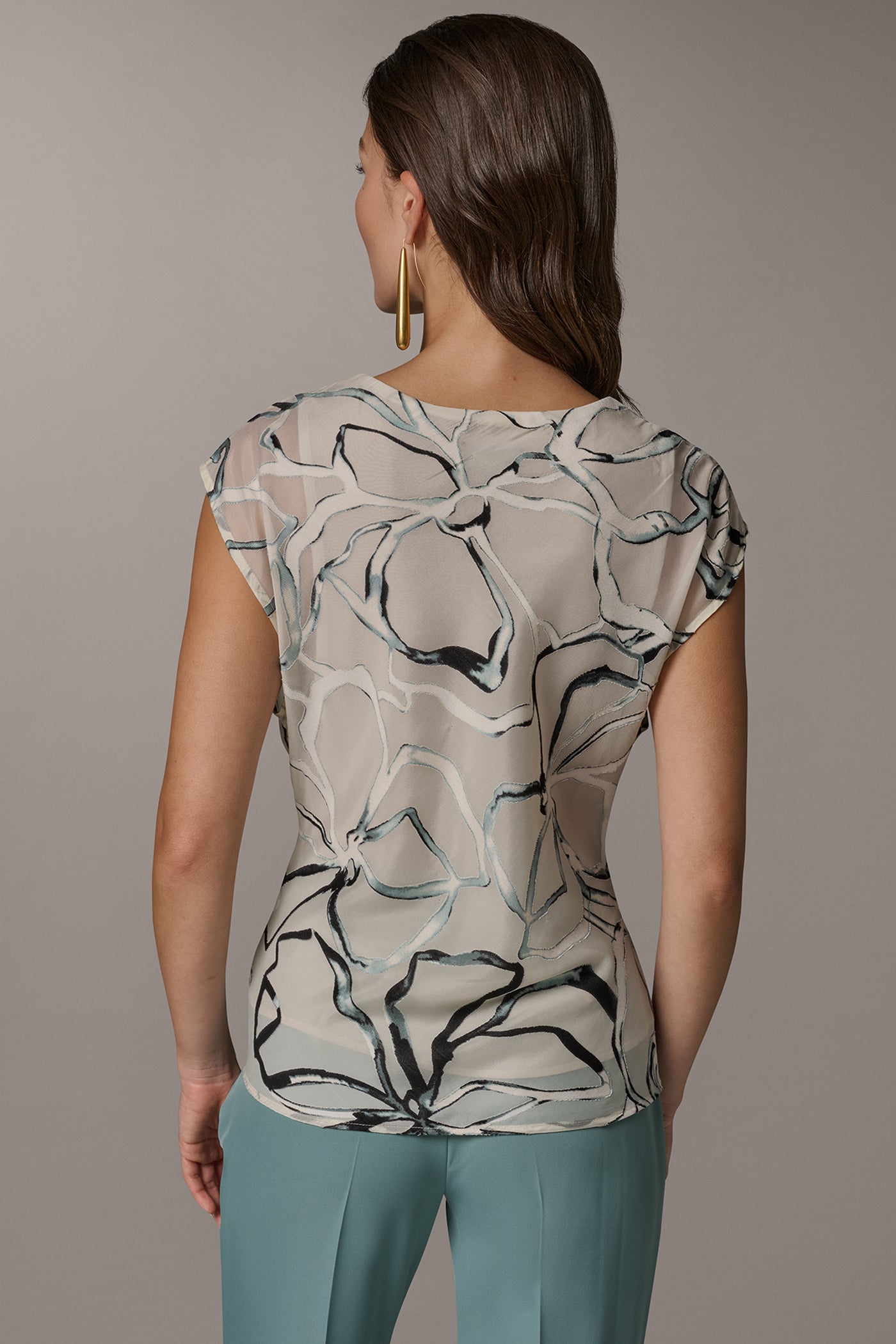 Aquamint Multi FLORAL BURNOUT TOP Donna Karan