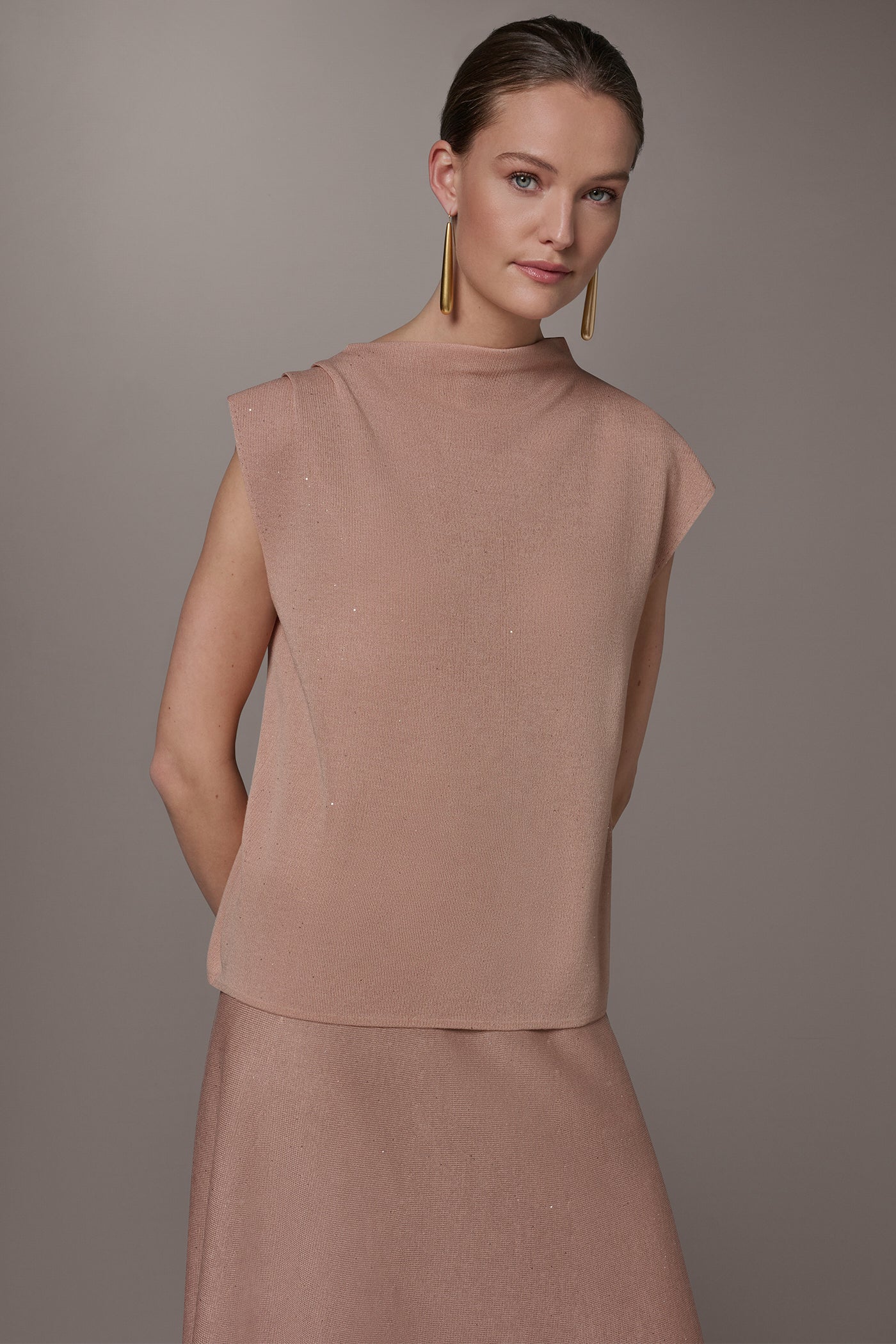 Umbria SEQUIN ASYMMETRIC FUNNEL NECK SWEATER Donna Karan