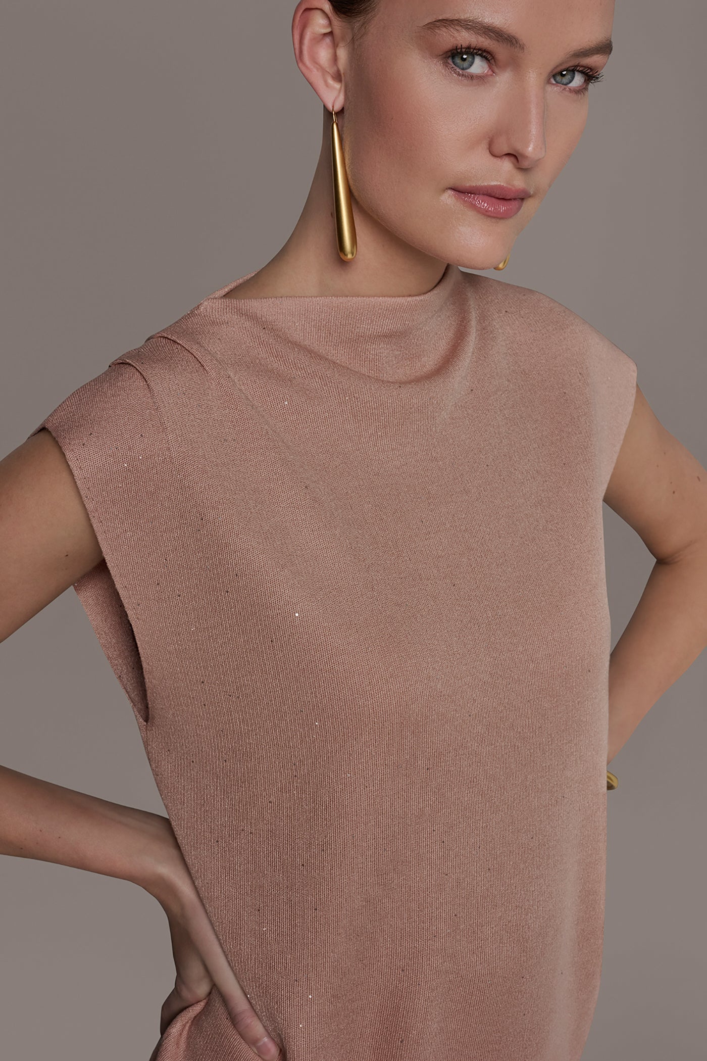 Umbria SEQUIN ASYMMETRIC FUNNEL NECK SWEATER Donna Karan