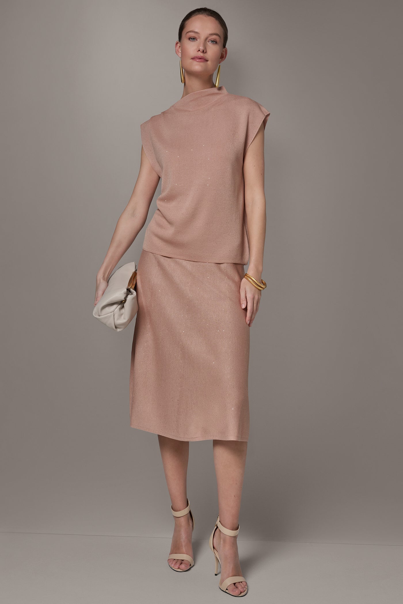 Umbria SEQUIN ASYMMETRIC FUNNEL NECK SWEATER Donna Karan