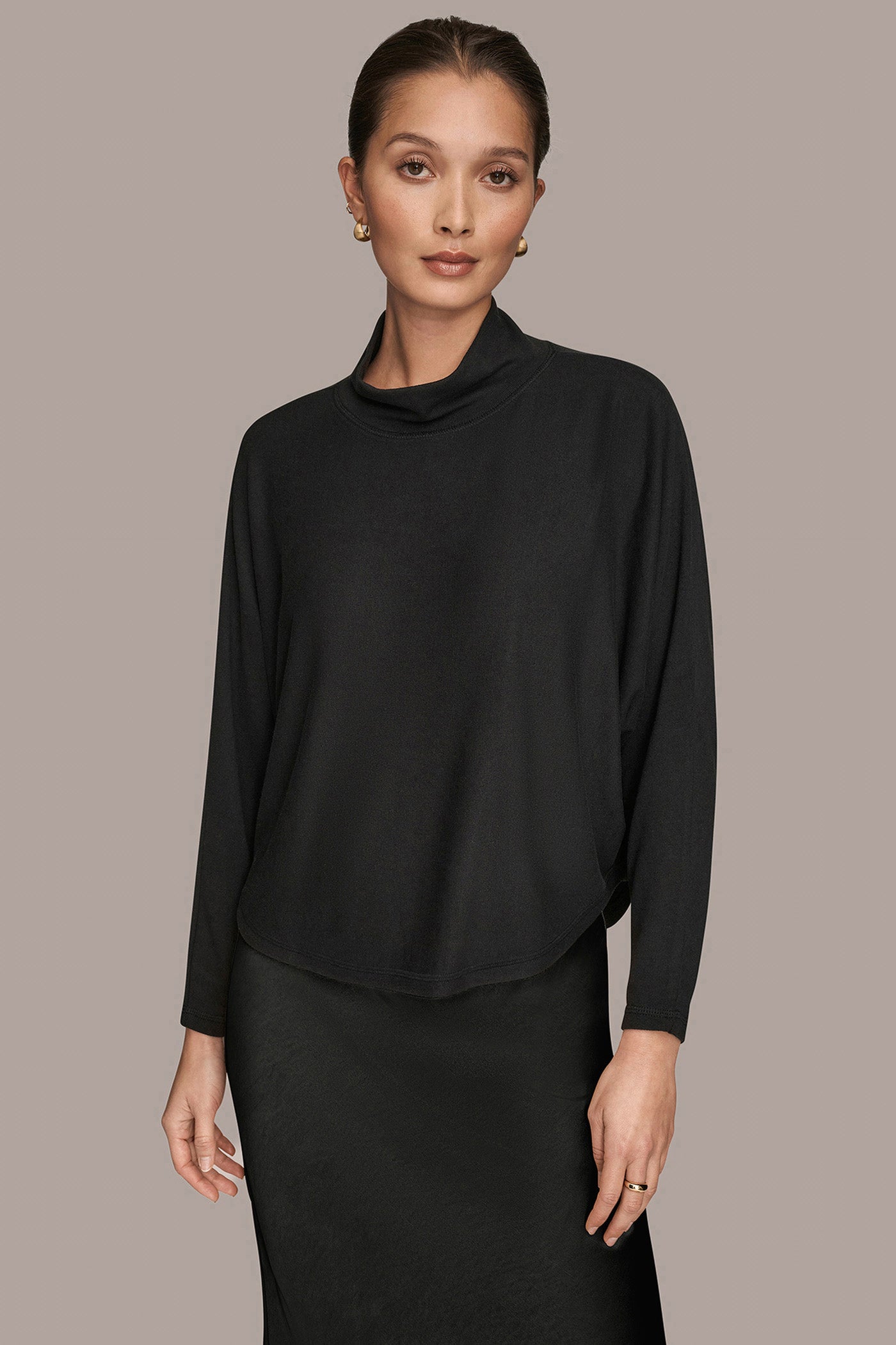Black MOCK-NECK TOP Donna Karan