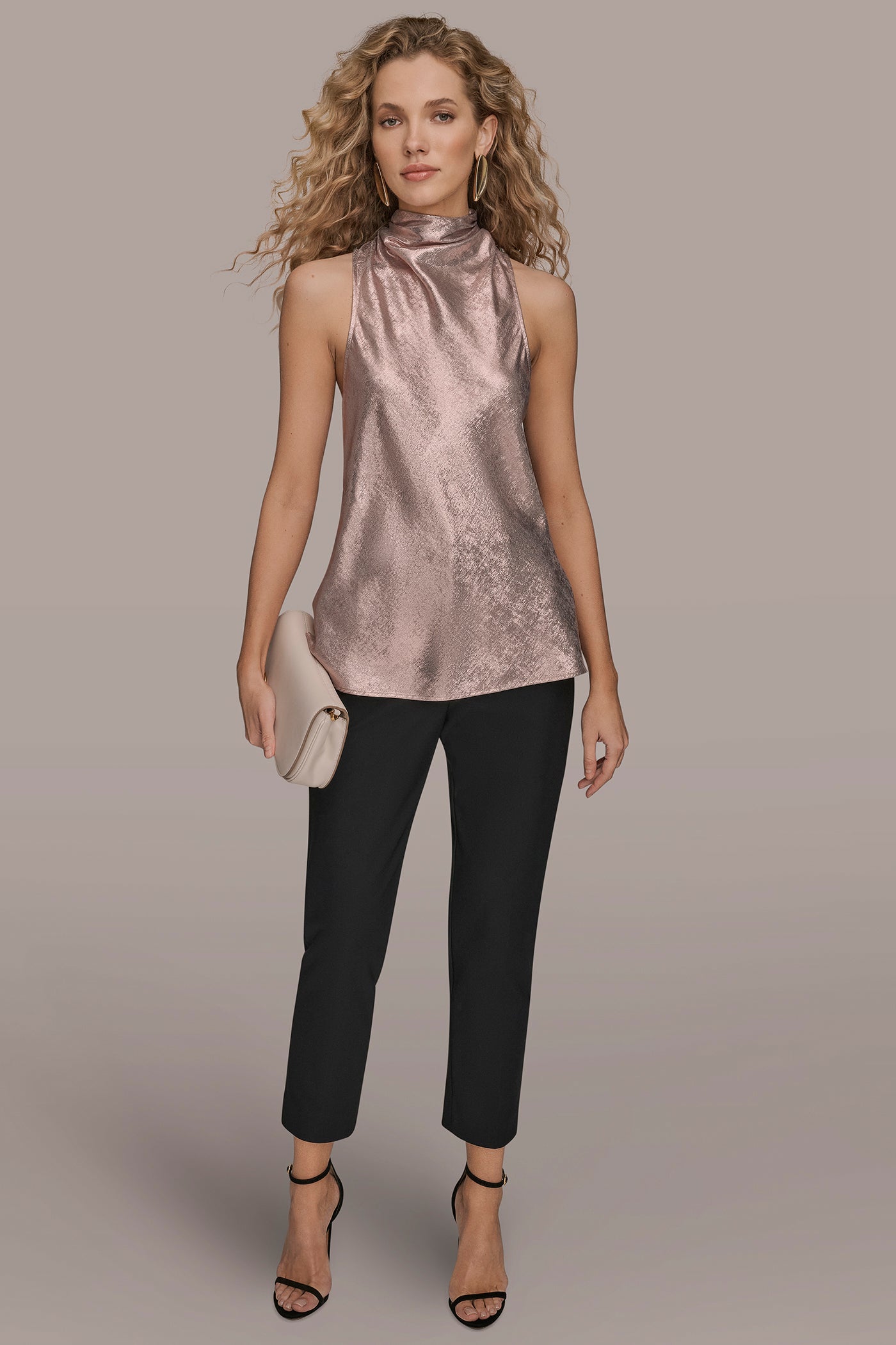 PINK SAND VAPOR HIGH COWL-NECK BLOUSE Donna Karan