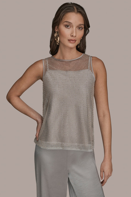 WHITE/SILVER LAYERED BEADED SLEEVELESS BLOUSE Donna Karan