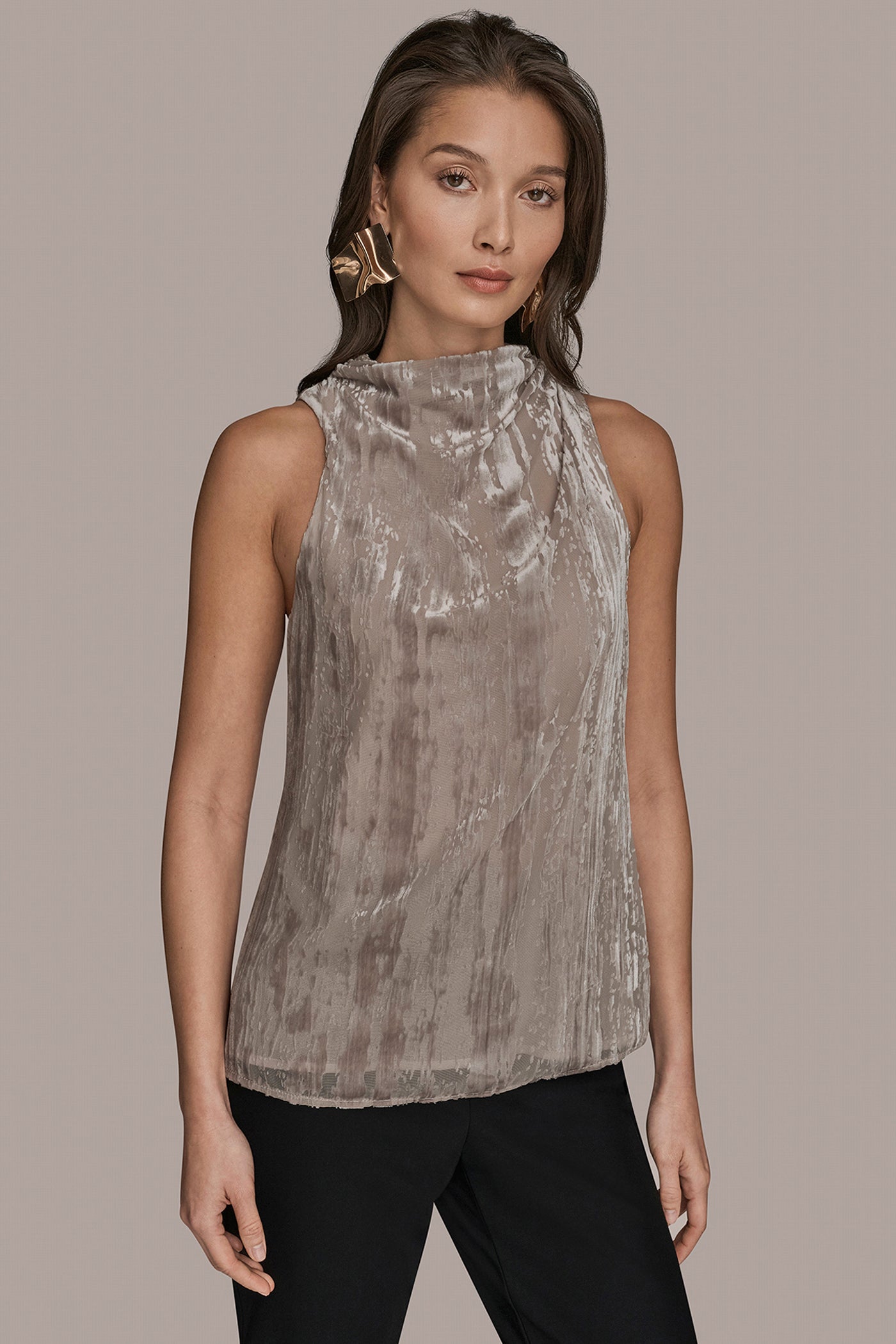 VAPOR SLEEVELESS HIGH-NECK BURNOUT BLOUSE Donna Karan