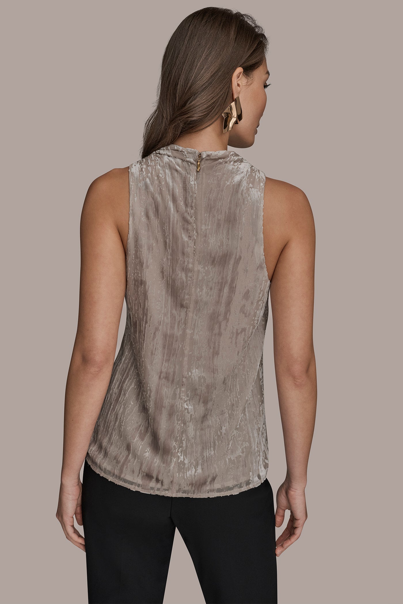 VAPOR SLEEVELESS HIGH-NECK BURNOUT BLOUSE Donna Karan