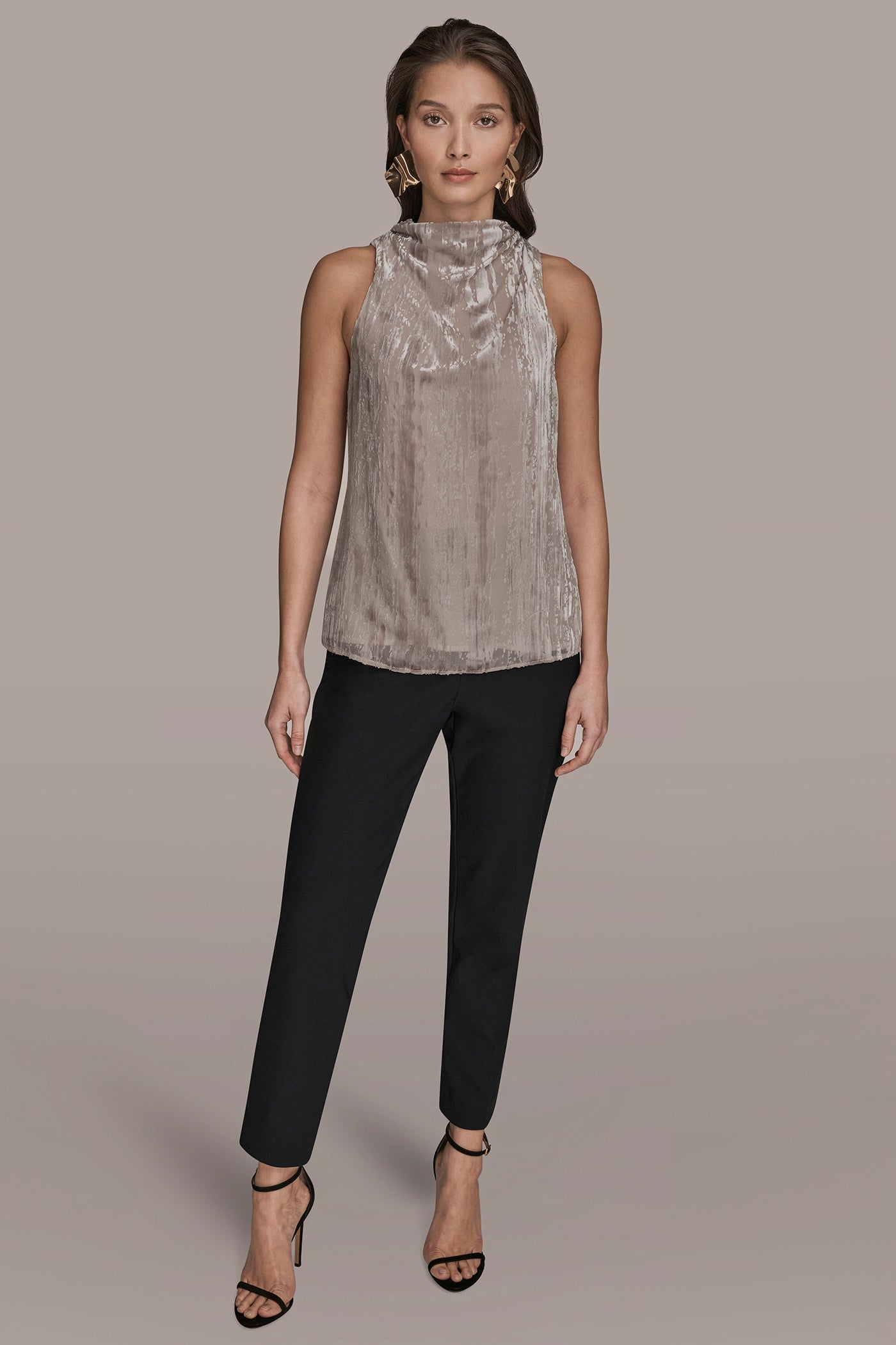 VAPOR SLEEVELESS HIGH-NECK BURNOUT BLOUSE Donna Karan