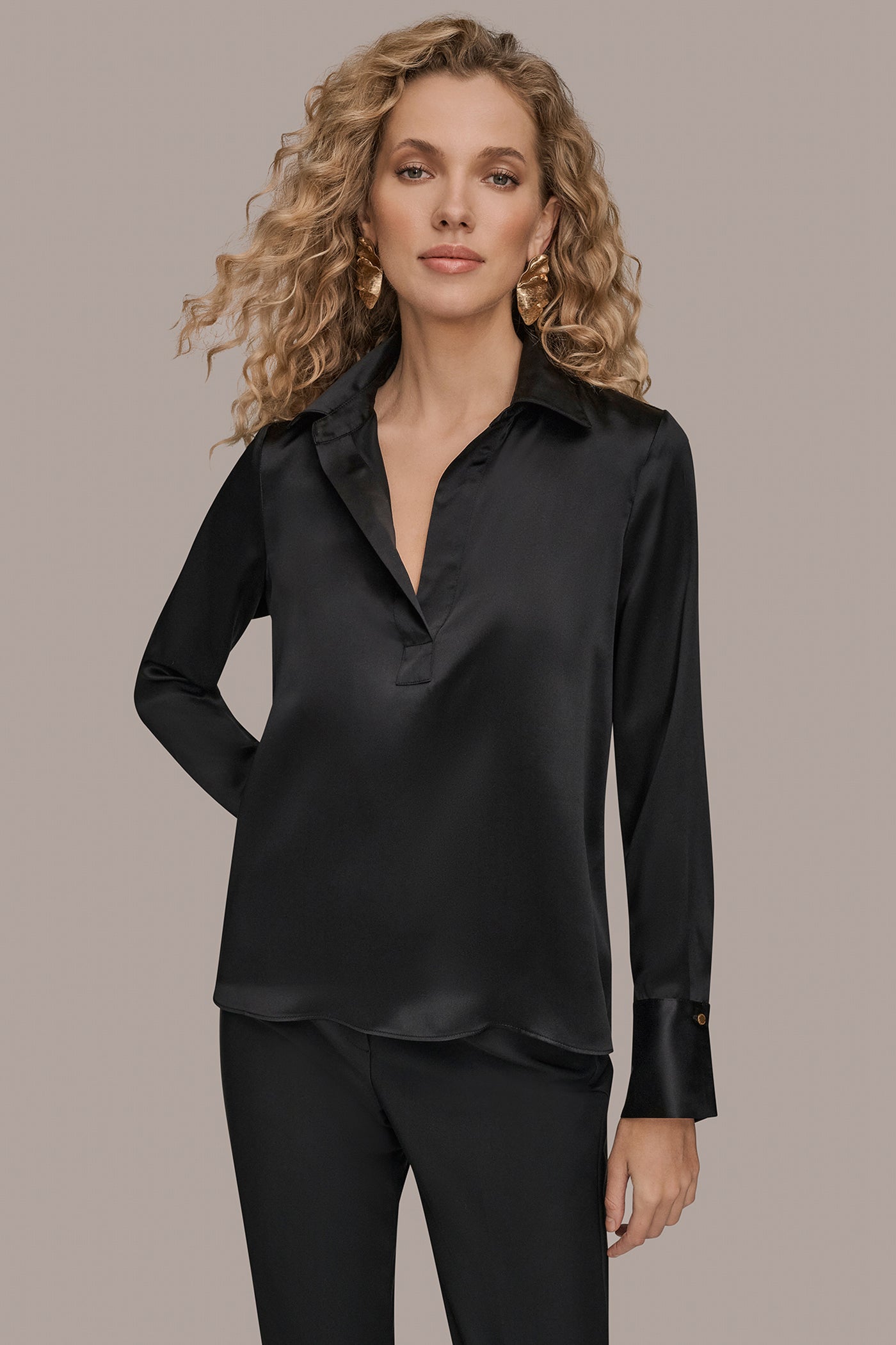 Black STRETCH SILK-SATIN SHIRT Donna Karan