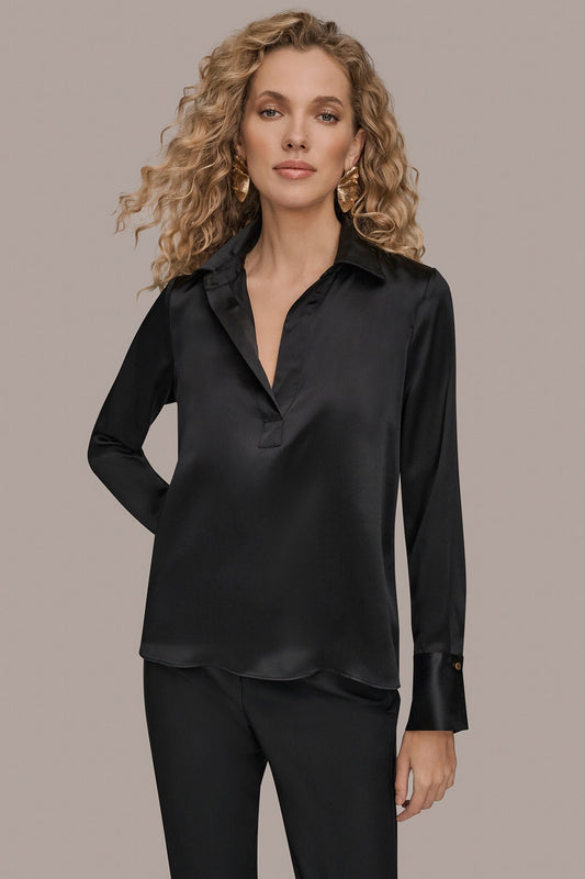Black STRETCH SILK-SATIN SHIRT Donna Karan