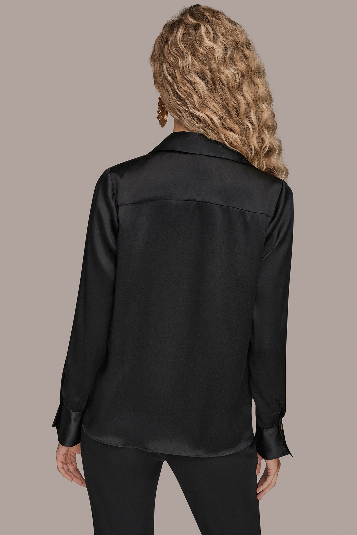 Black STRETCH SILK-SATIN SHIRT Donna Karan