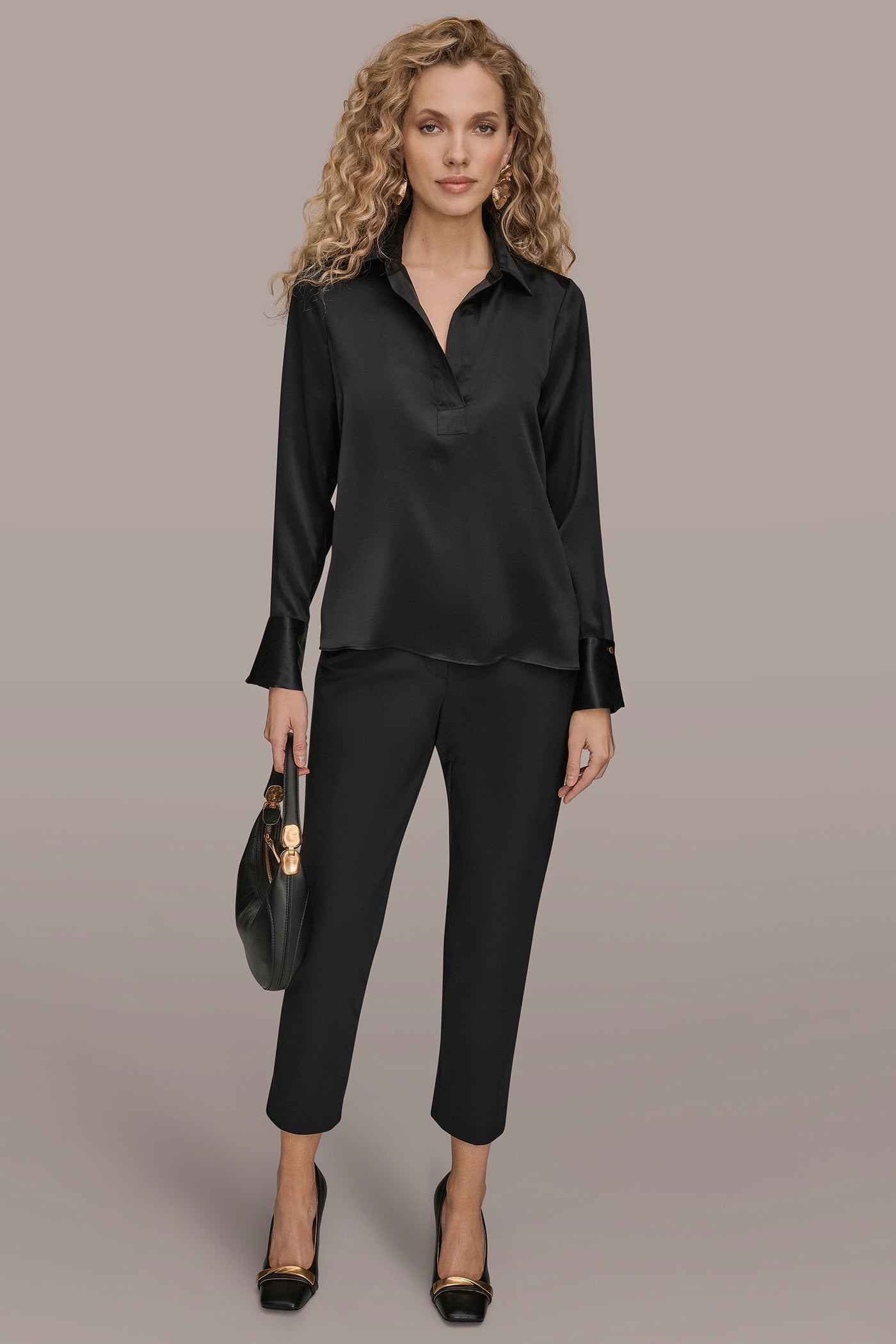 Black STRETCH SILK-SATIN SHIRT Donna Karan