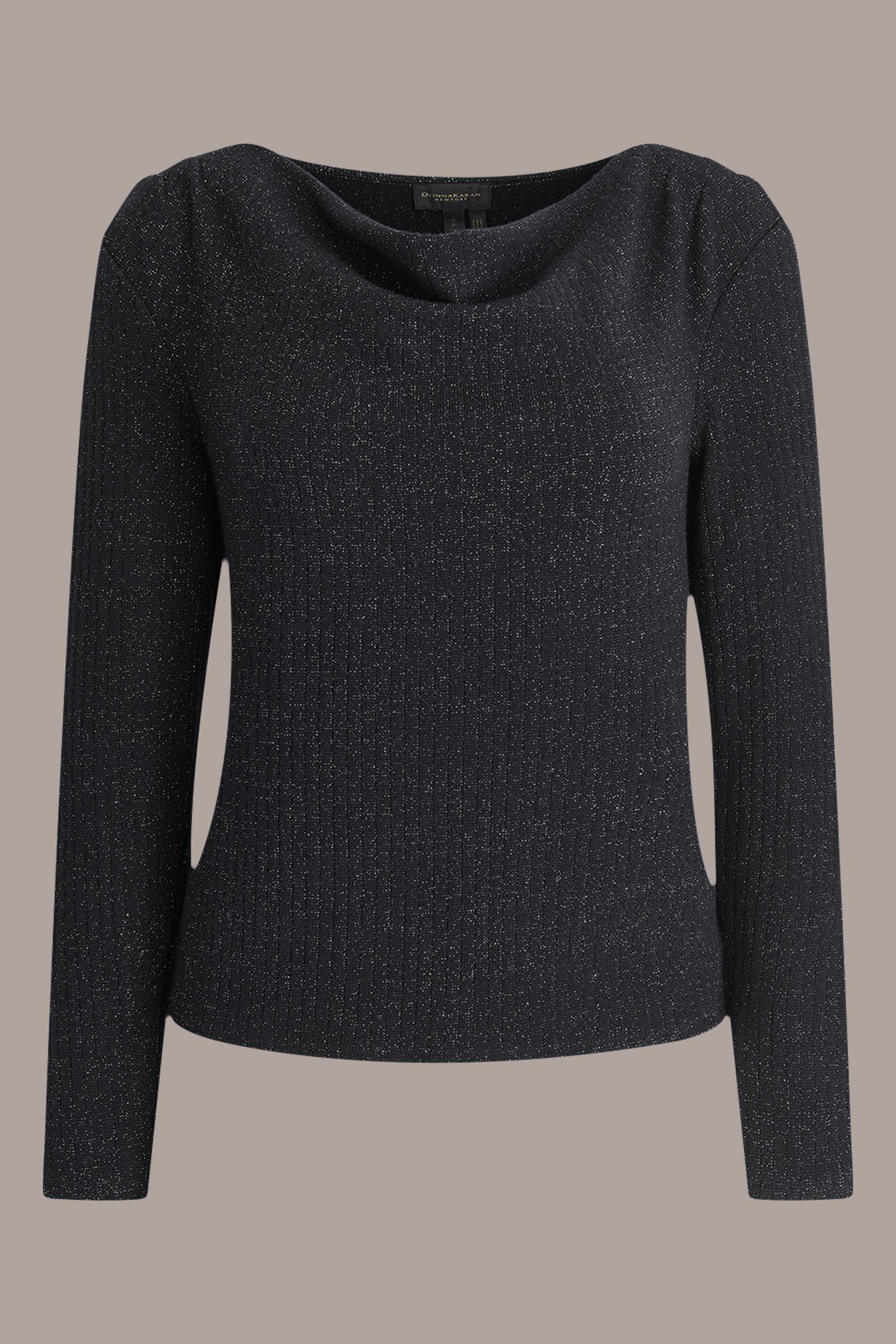 BLACK METALLIC COWL-NECK RIB-KNIT BLOUSE Donna Karan