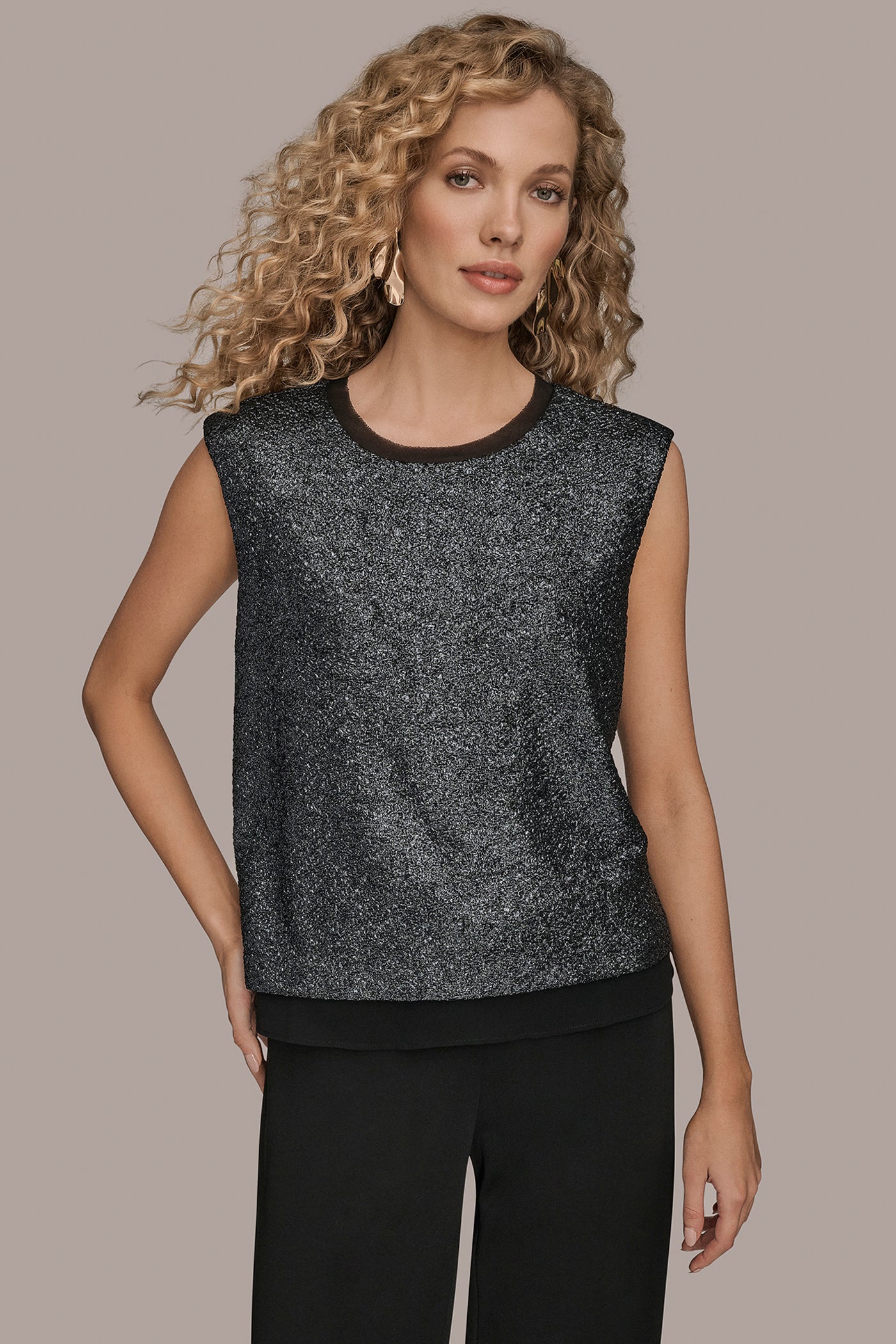 Black CHIFFON-TRIMMED BLOUSE Donna Karan