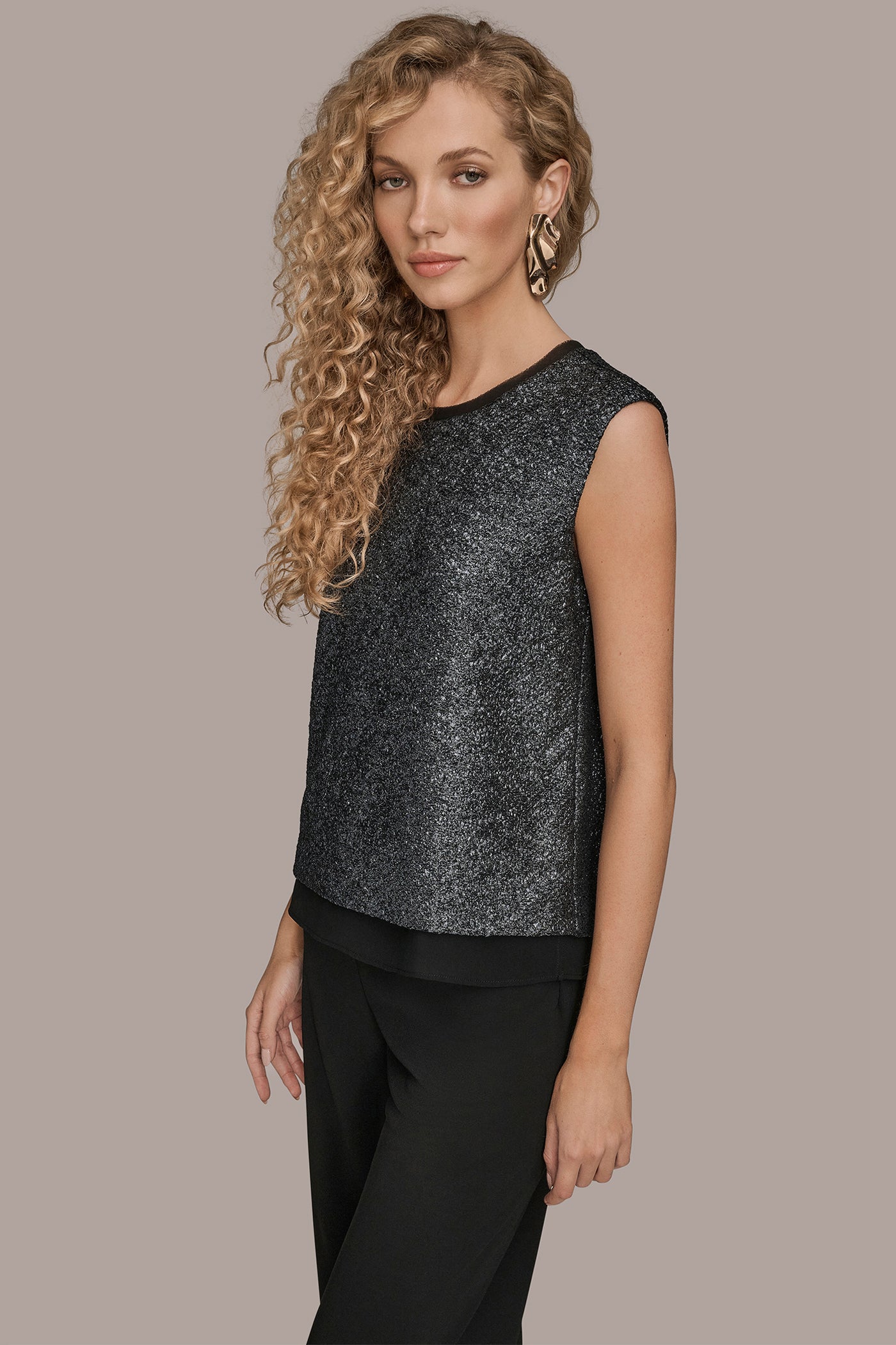 Black CHIFFON-TRIMMED BLOUSE Donna Karan