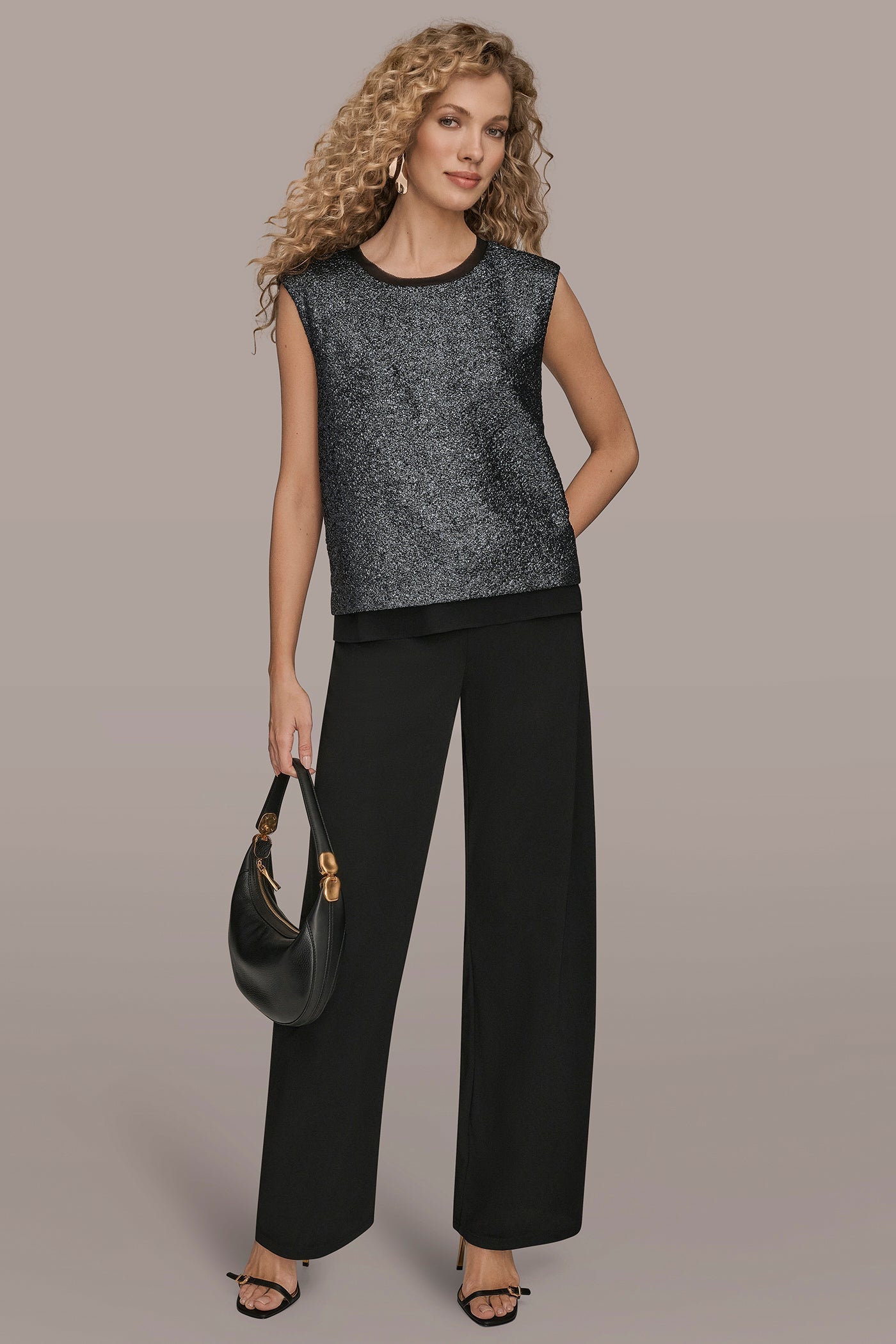 Black CHIFFON-TRIMMED BLOUSE Donna Karan