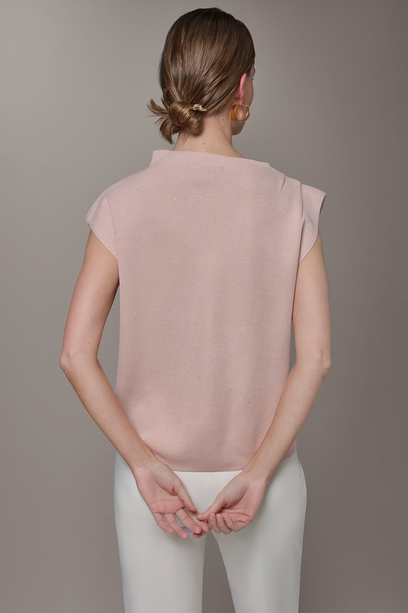Snow Petal SEQUIN ASYMMETRIC FUNNEL NECK SWEATER Donna Karan