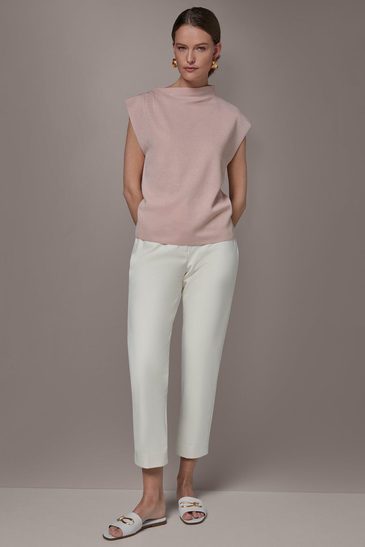 Snow Petal SEQUIN ASYMMETRIC FUNNEL NECK SWEATER Donna Karan