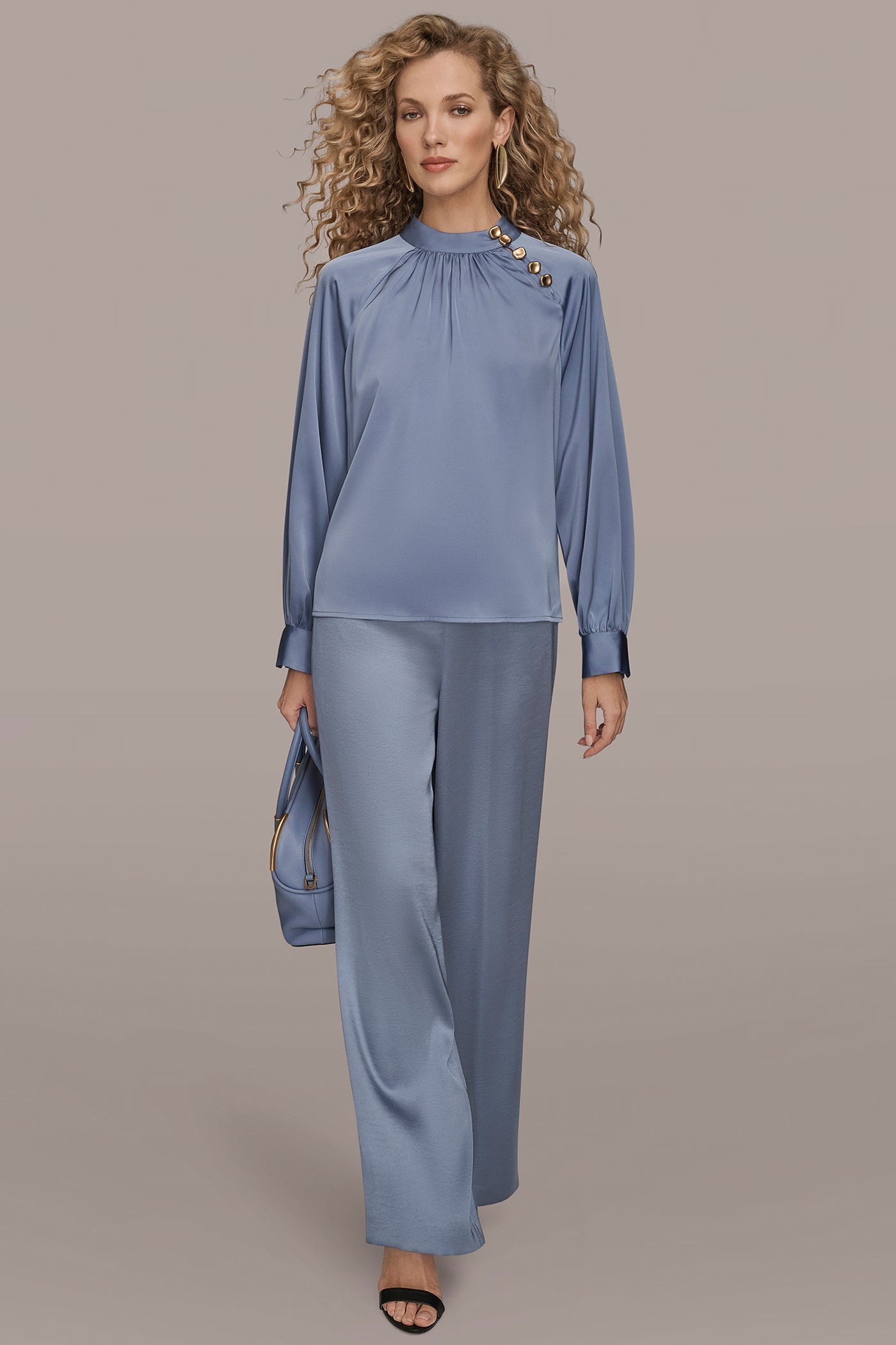 TEMPEST BUTTON-NECK BLOUSE Donna Karan