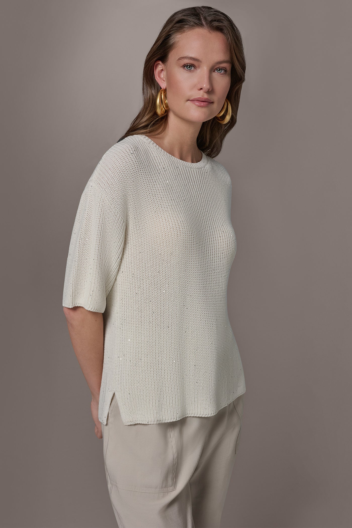 Cream SEQUIN SWEATER Donna Karan