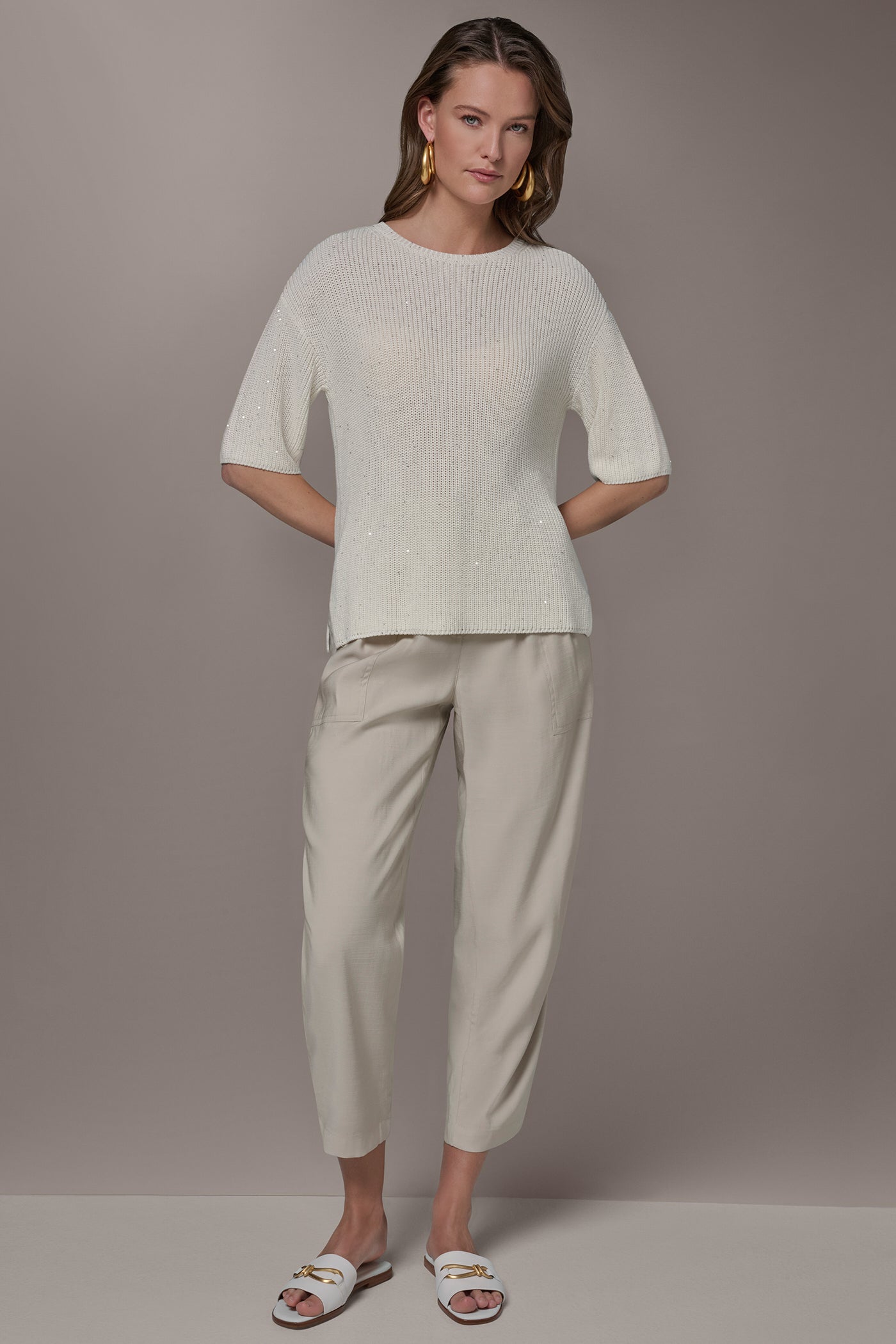 Cream SEQUIN SWEATER Donna Karan