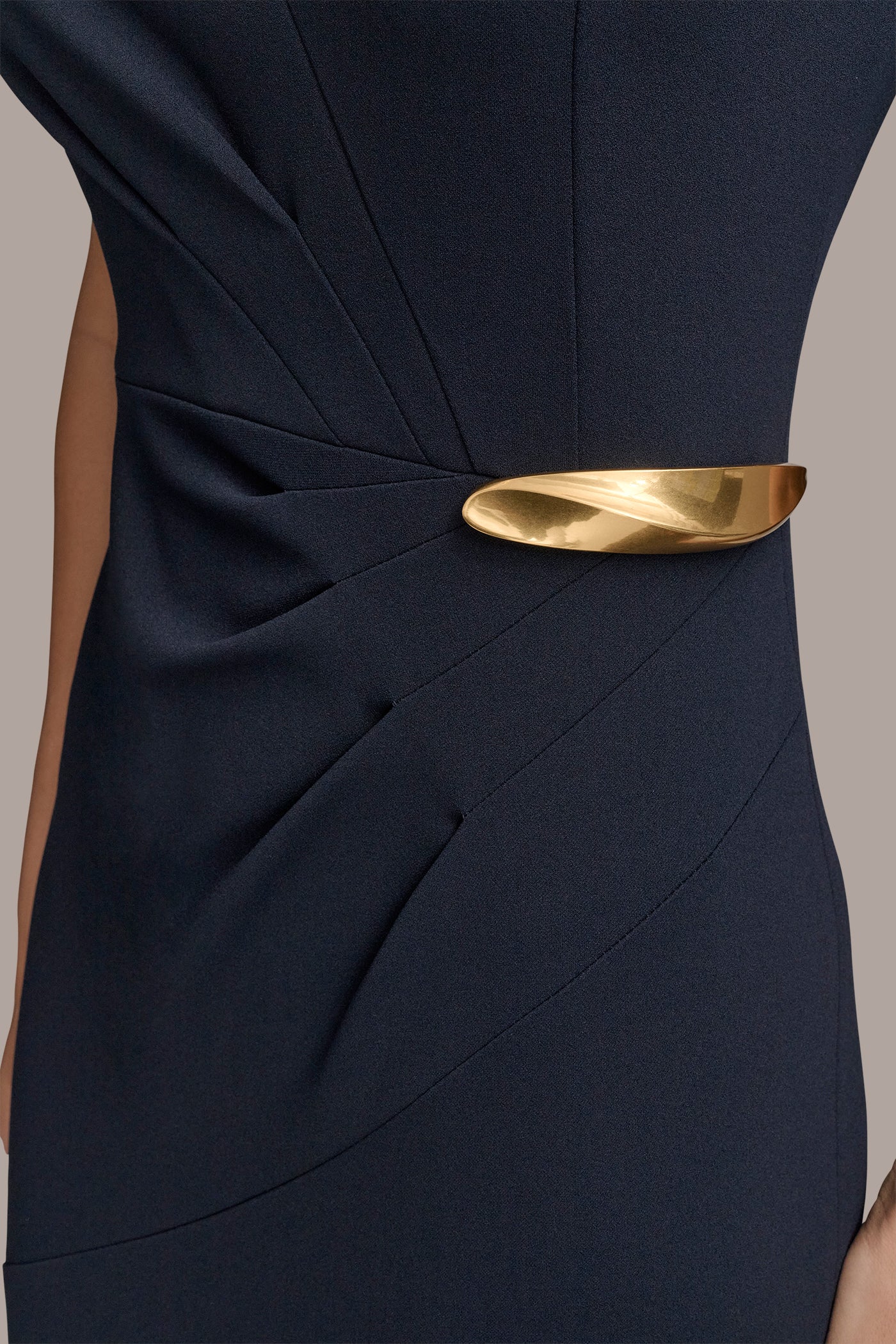 Indigo SLEEVELESS PLEATED MIDI SHEATH DRESS Donna Karan