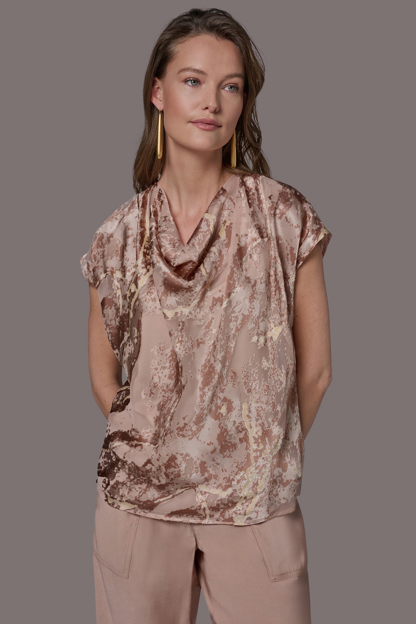 Snow Petal METALLIC BURNOUT BLOUSE Donna Karan