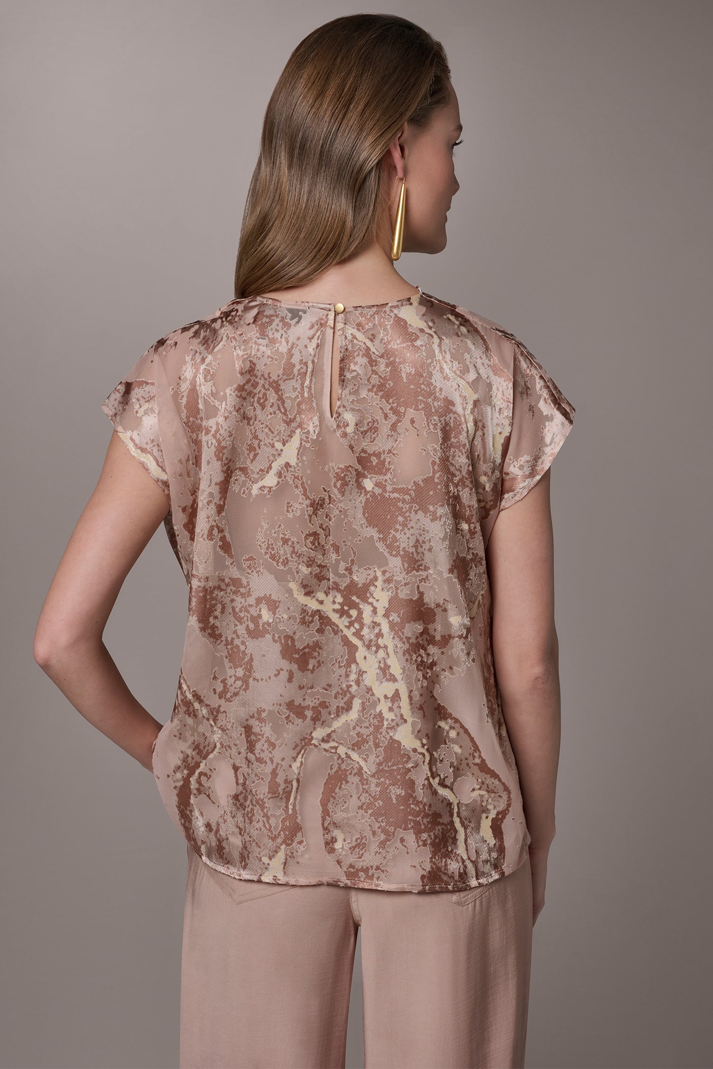 Snow Petal METALLIC BURNOUT BLOUSE Donna Karan