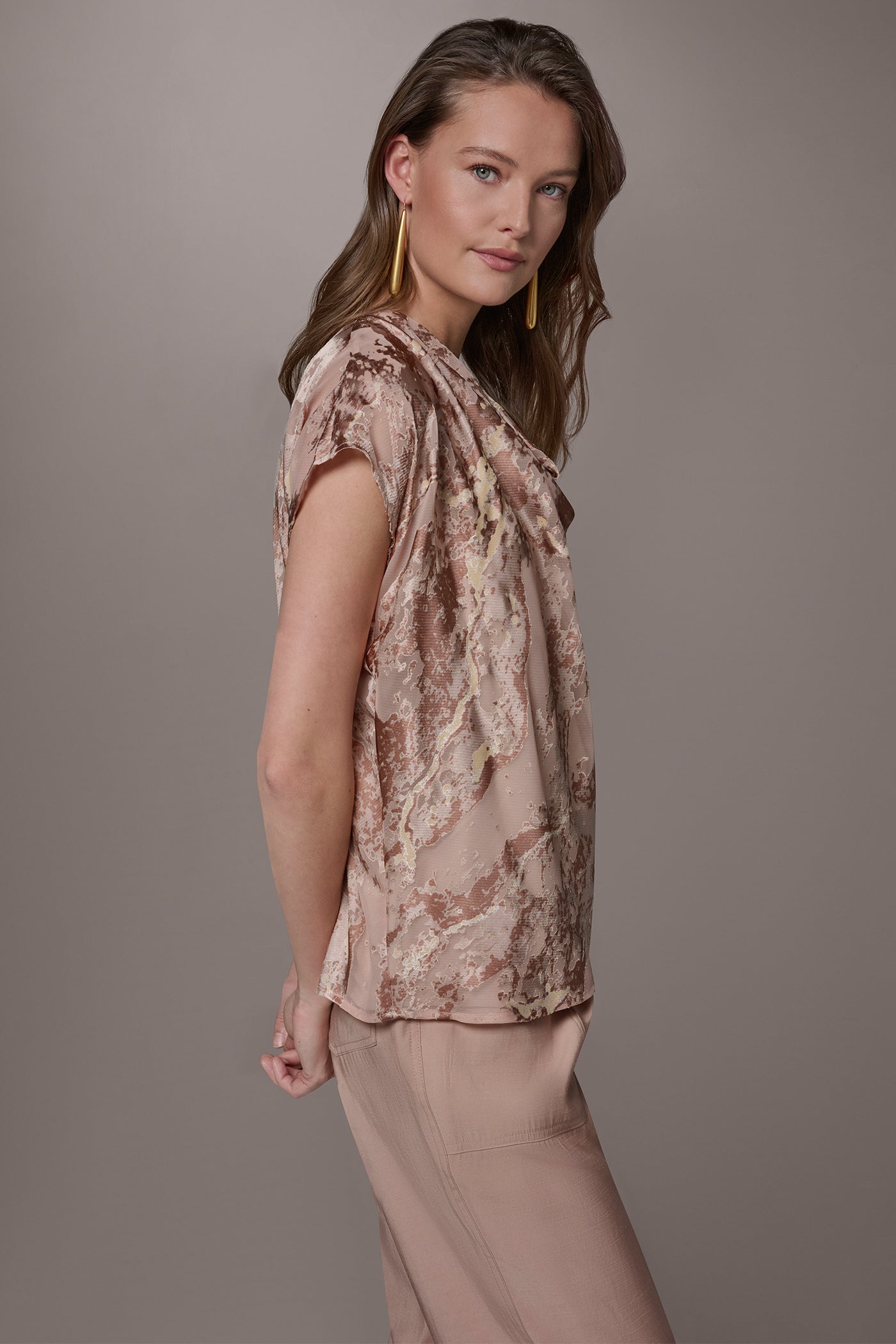 Snow Petal METALLIC BURNOUT BLOUSE Donna Karan