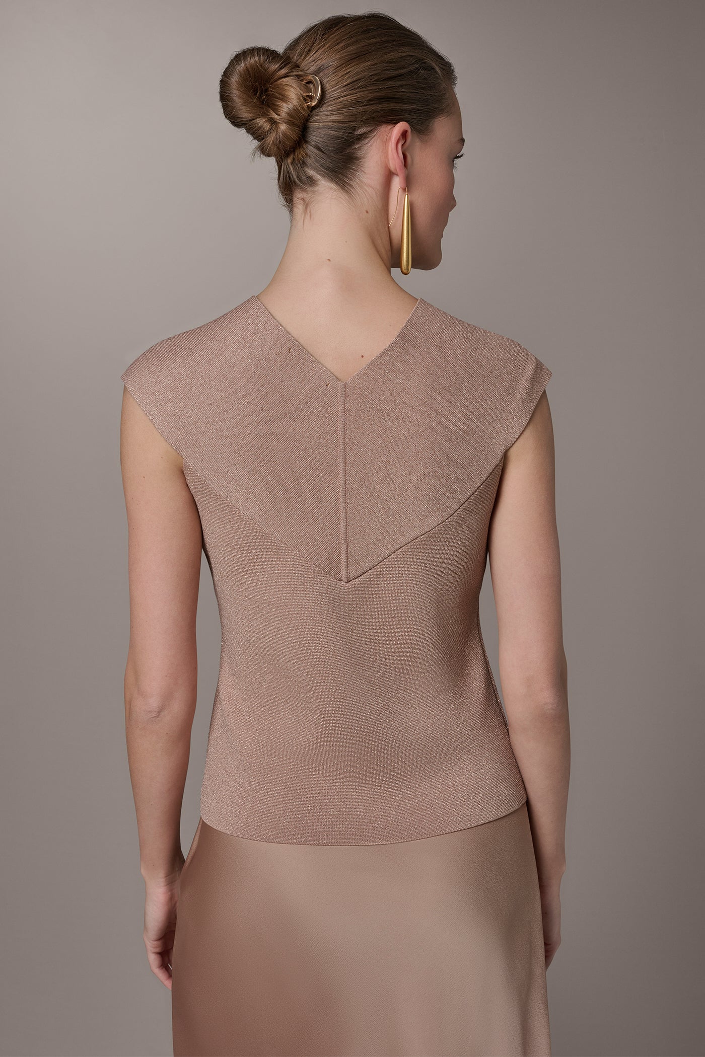 Umbria/Rose Gold METALLIC TWIST OFF THE SHOULDER SWEATER Donna Karan