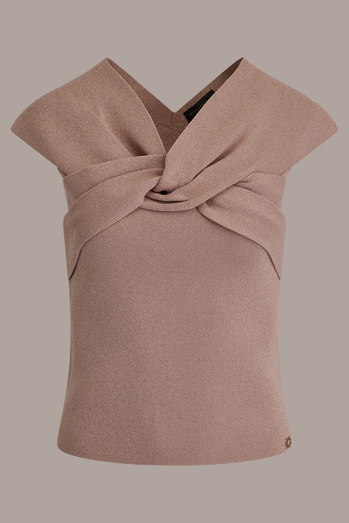 Umbria/Rose Gold METALLIC TWIST OFF THE SHOULDER SWEATER Donna Karan