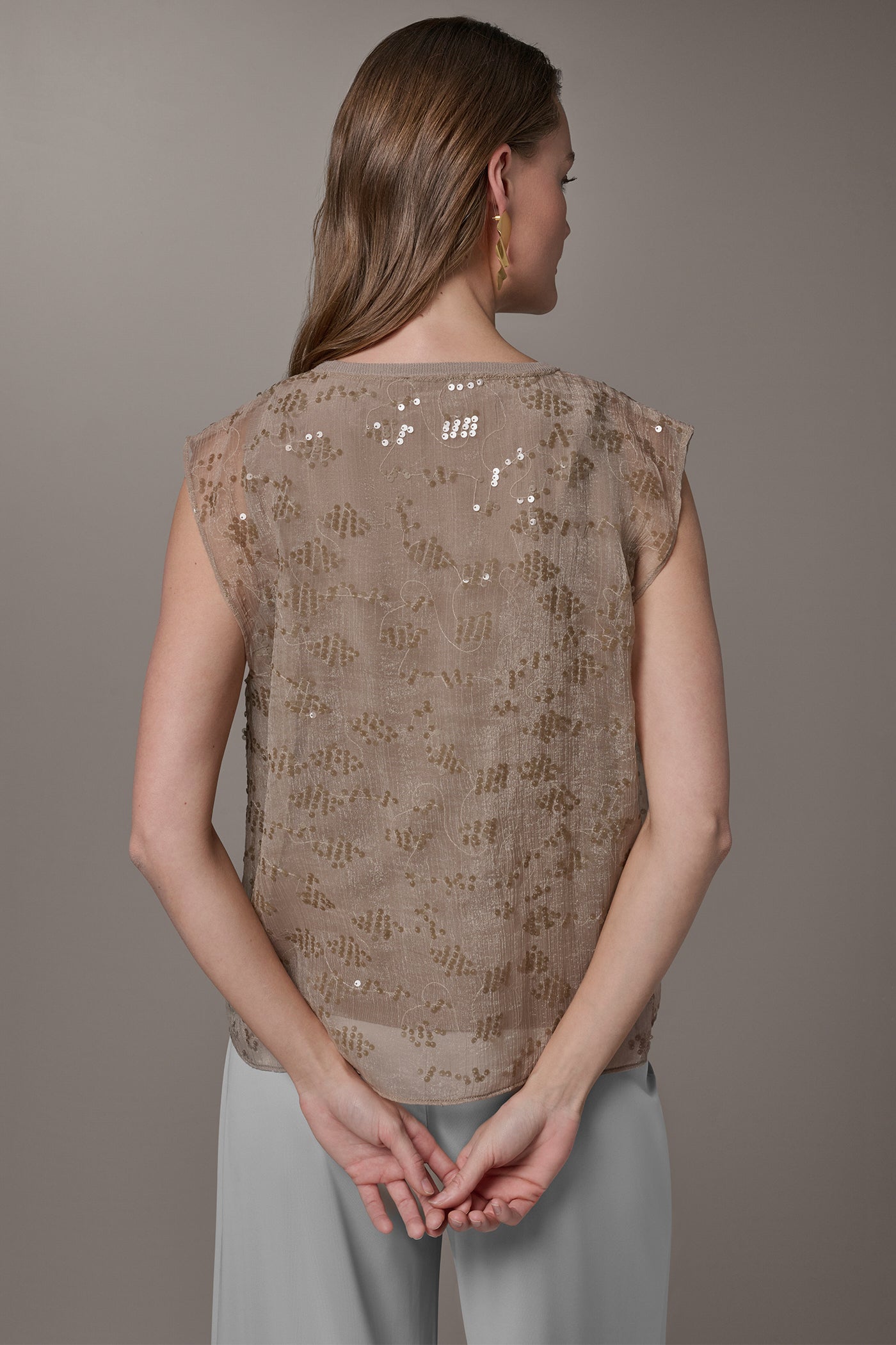 Tuscan Grey LAYERED SEQUIN SWEATER Donna Karan