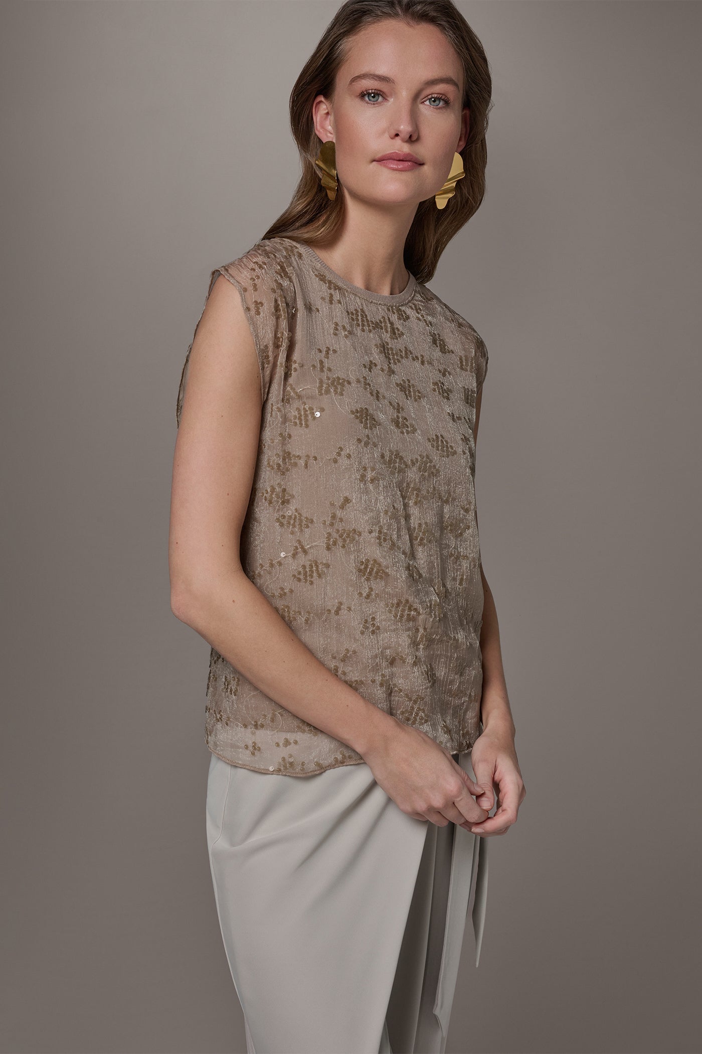 Tuscan Grey LAYERED SEQUIN SWEATER Donna Karan