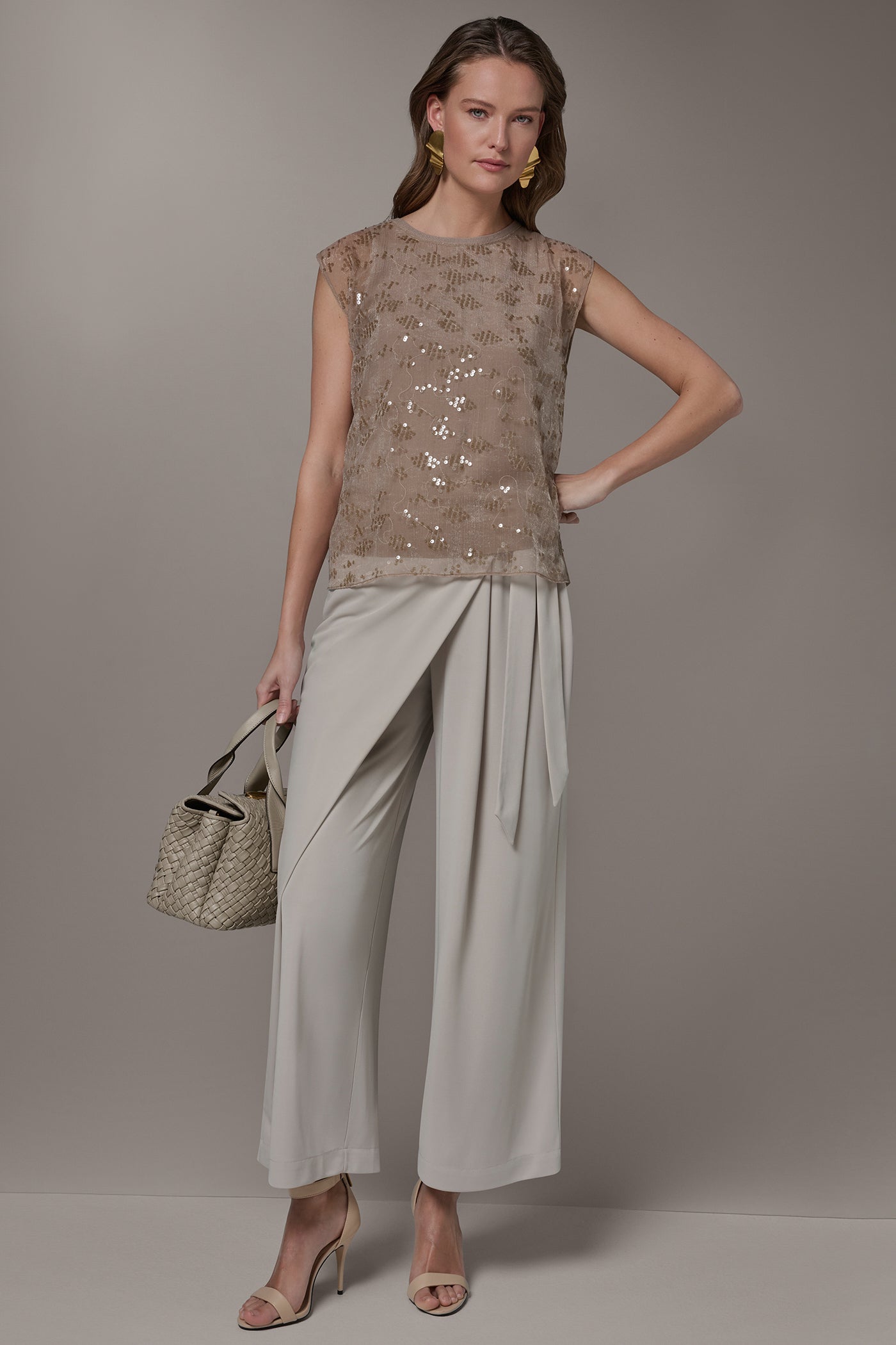 Tuscan Grey LAYERED SEQUIN SWEATER Donna Karan