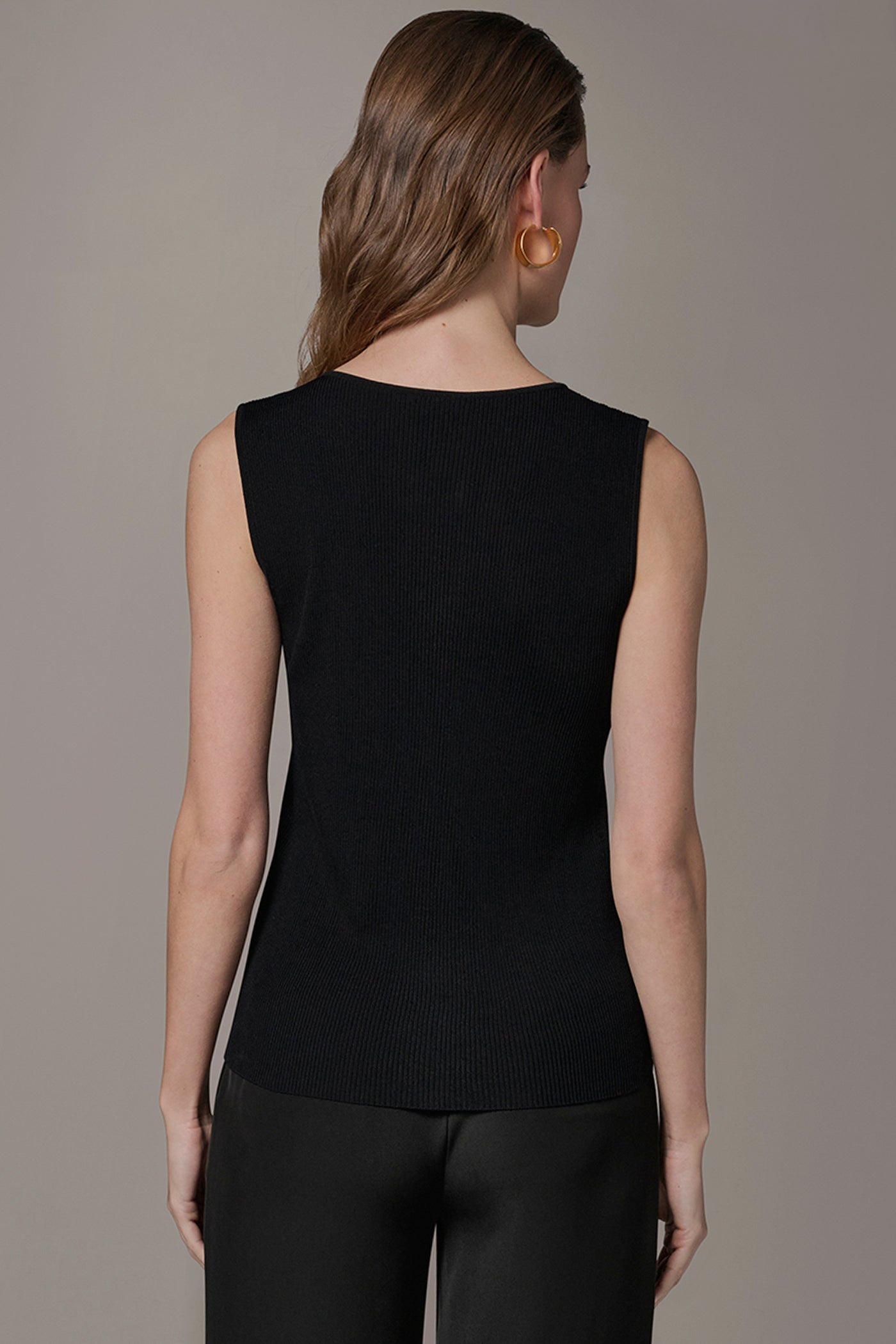 Black KEYHOLE RIBBED SWEATER TANK Donna Karan