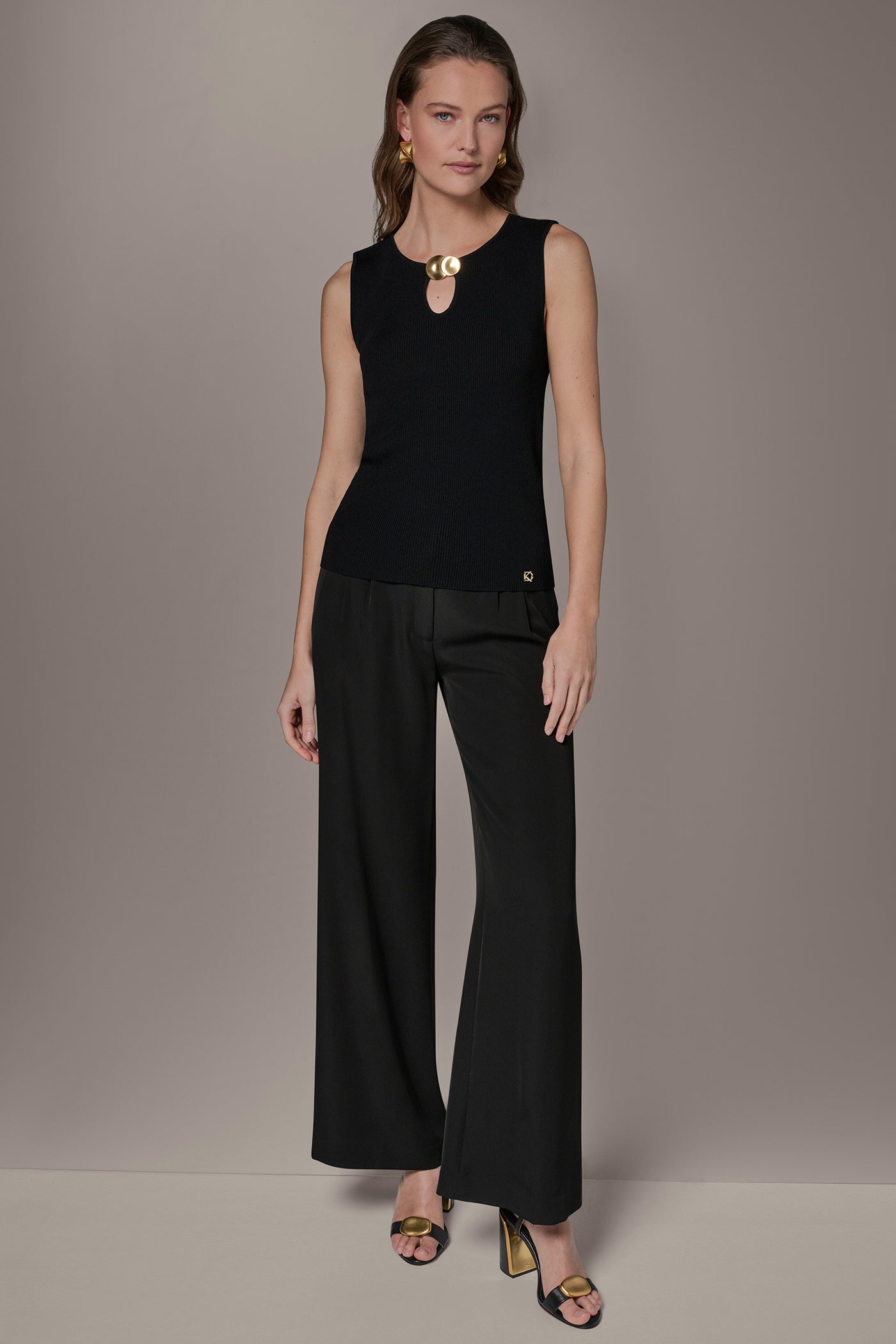 Black KEYHOLE RIBBED SWEATER TANK Donna Karan