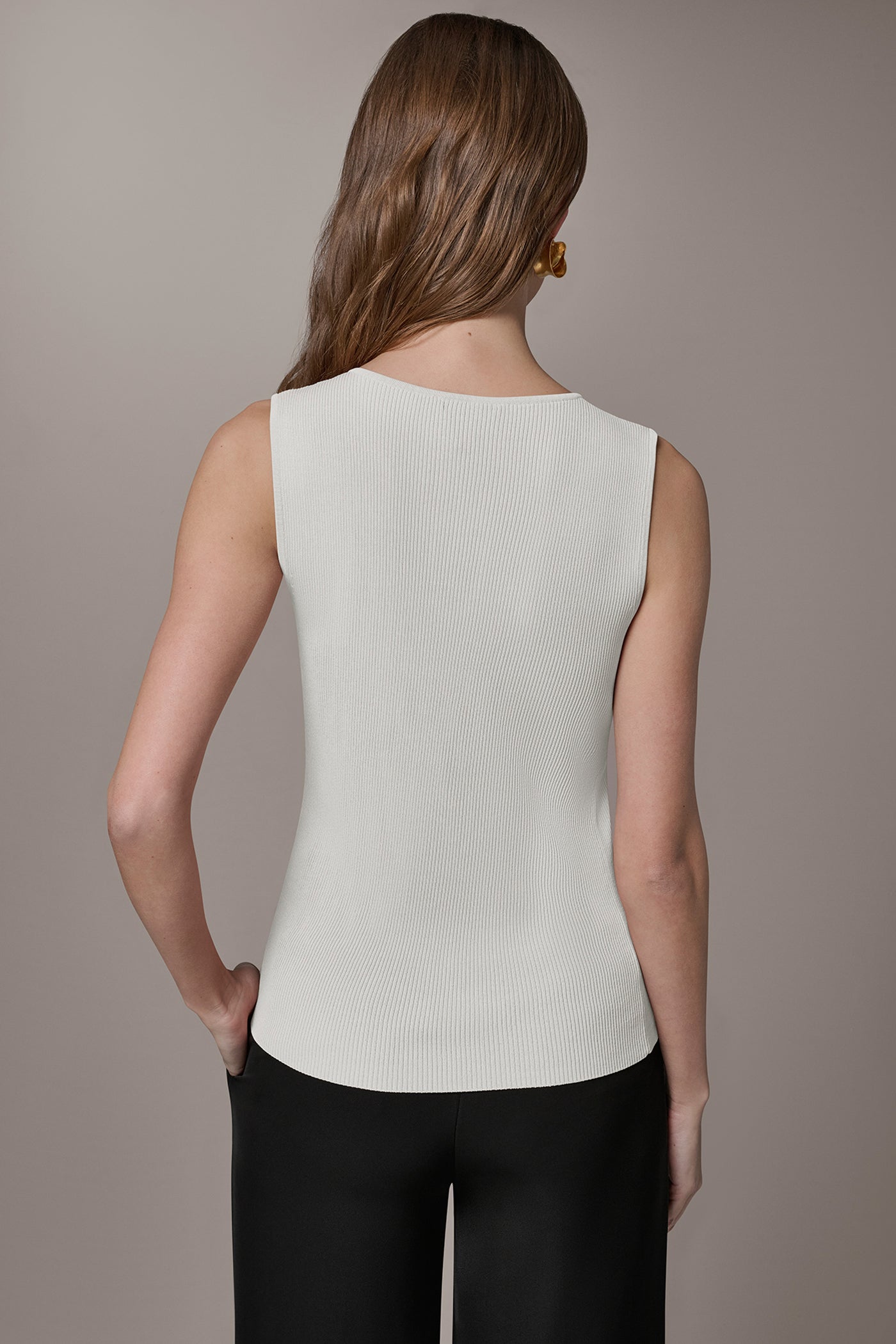 Cream KEYHOLE RIBBED SWEATER TANK Donna Karan
