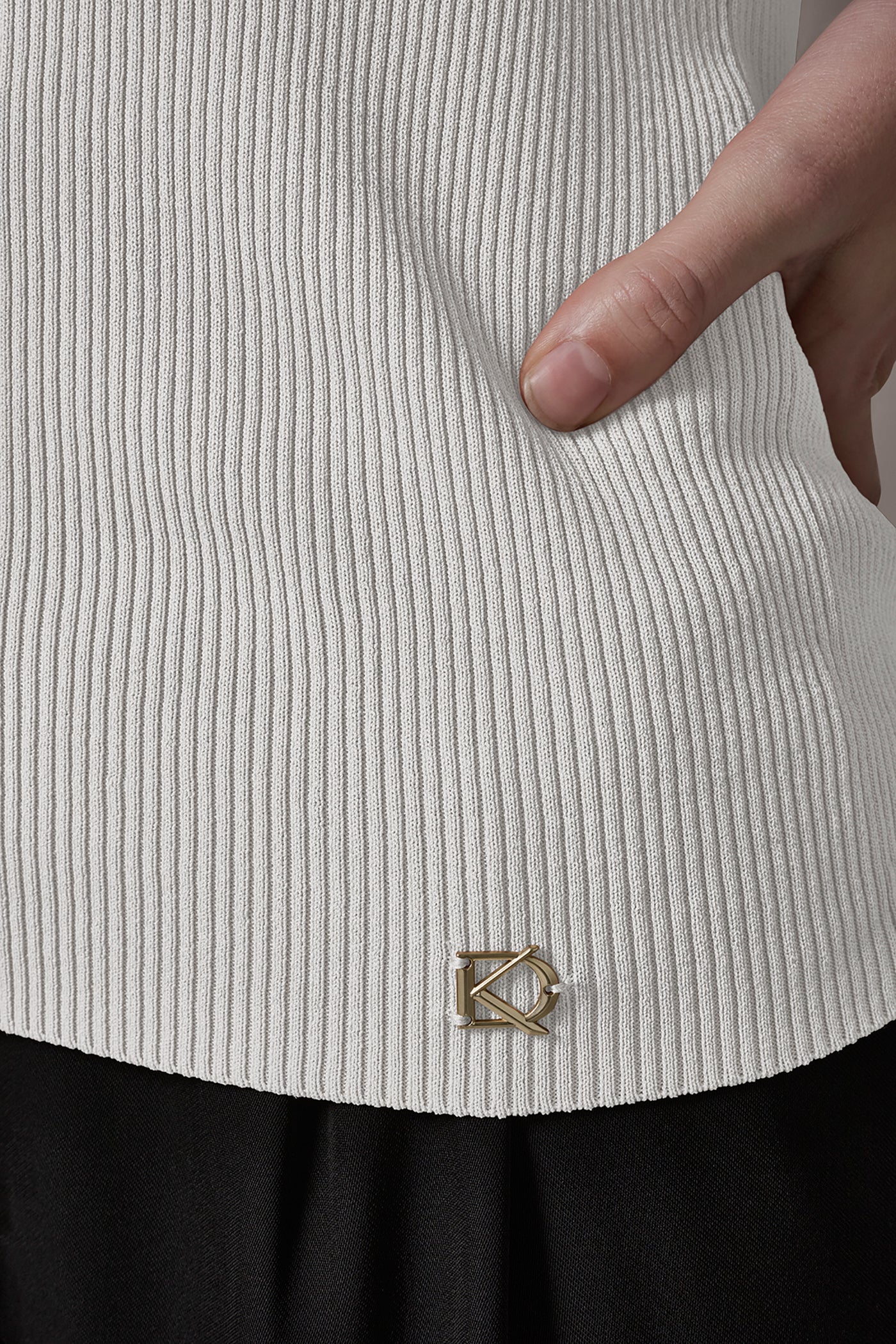 Cream KEYHOLE RIBBED SWEATER TANK Donna Karan