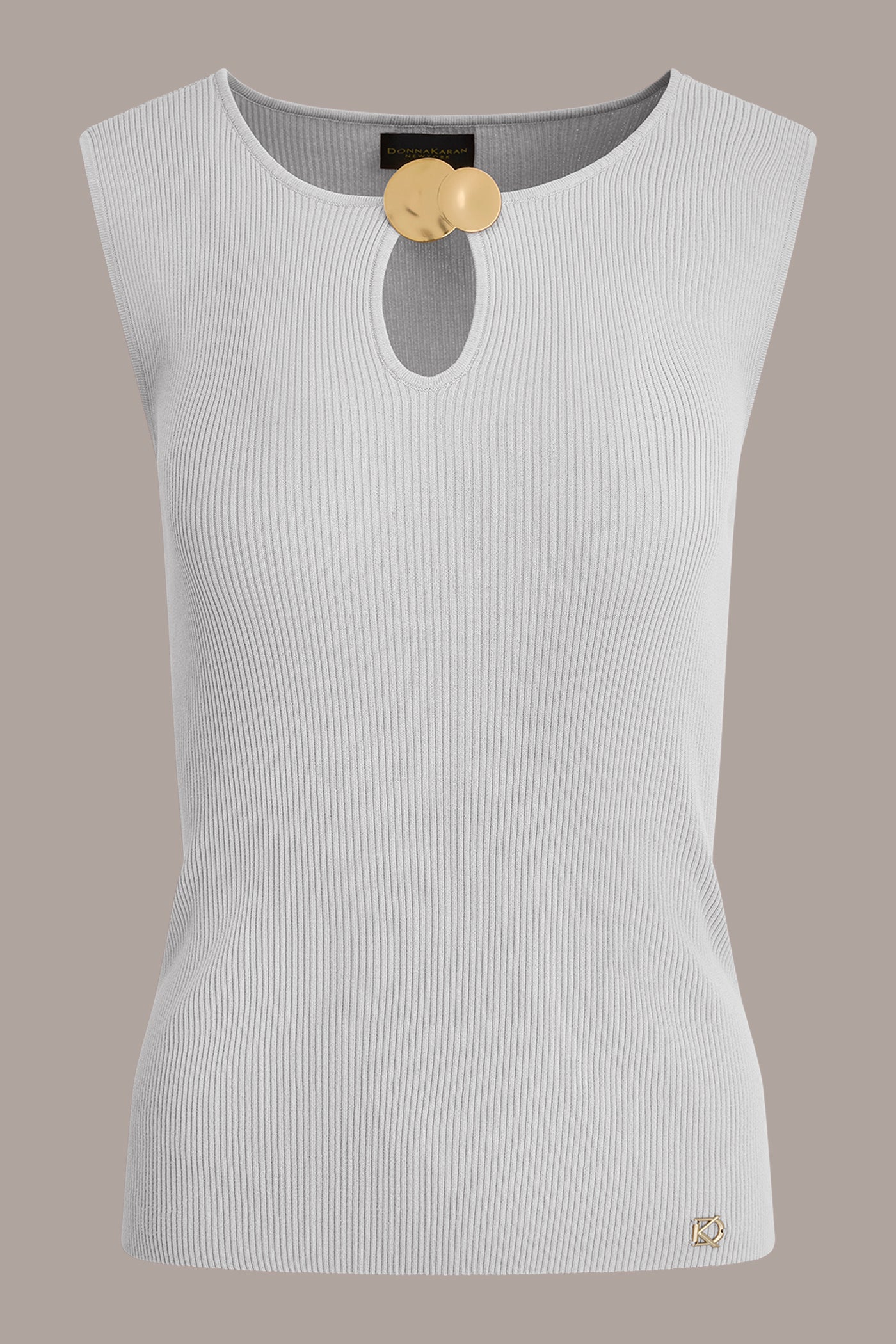 Cream KEYHOLE RIBBED SWEATER TANK Donna Karan