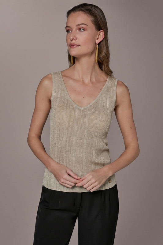 Light Gold METALLIC RIBBED SWEATER TANK Donna Karan