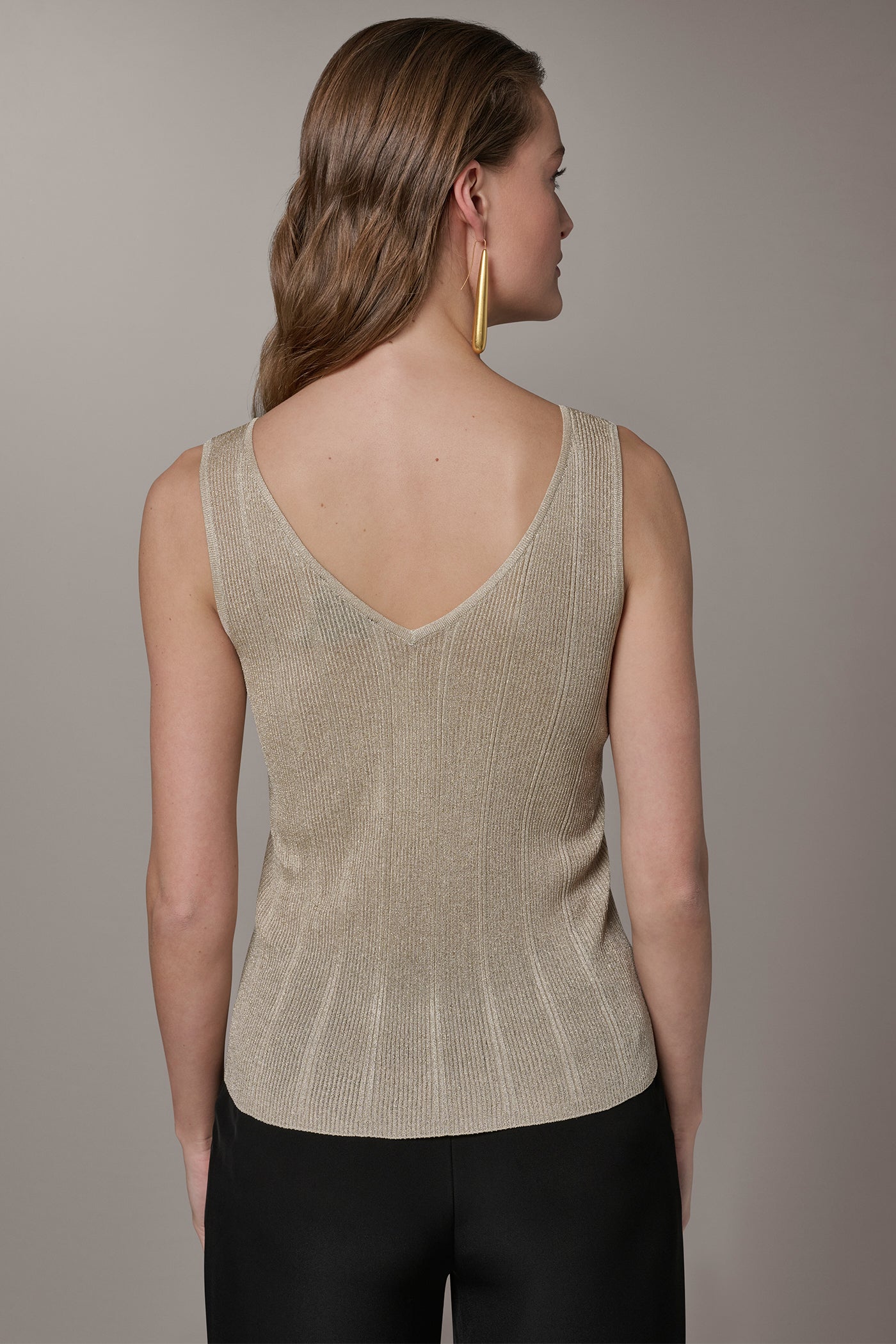 Light Gold METALLIC RIBBED SWEATER TANK Donna Karan