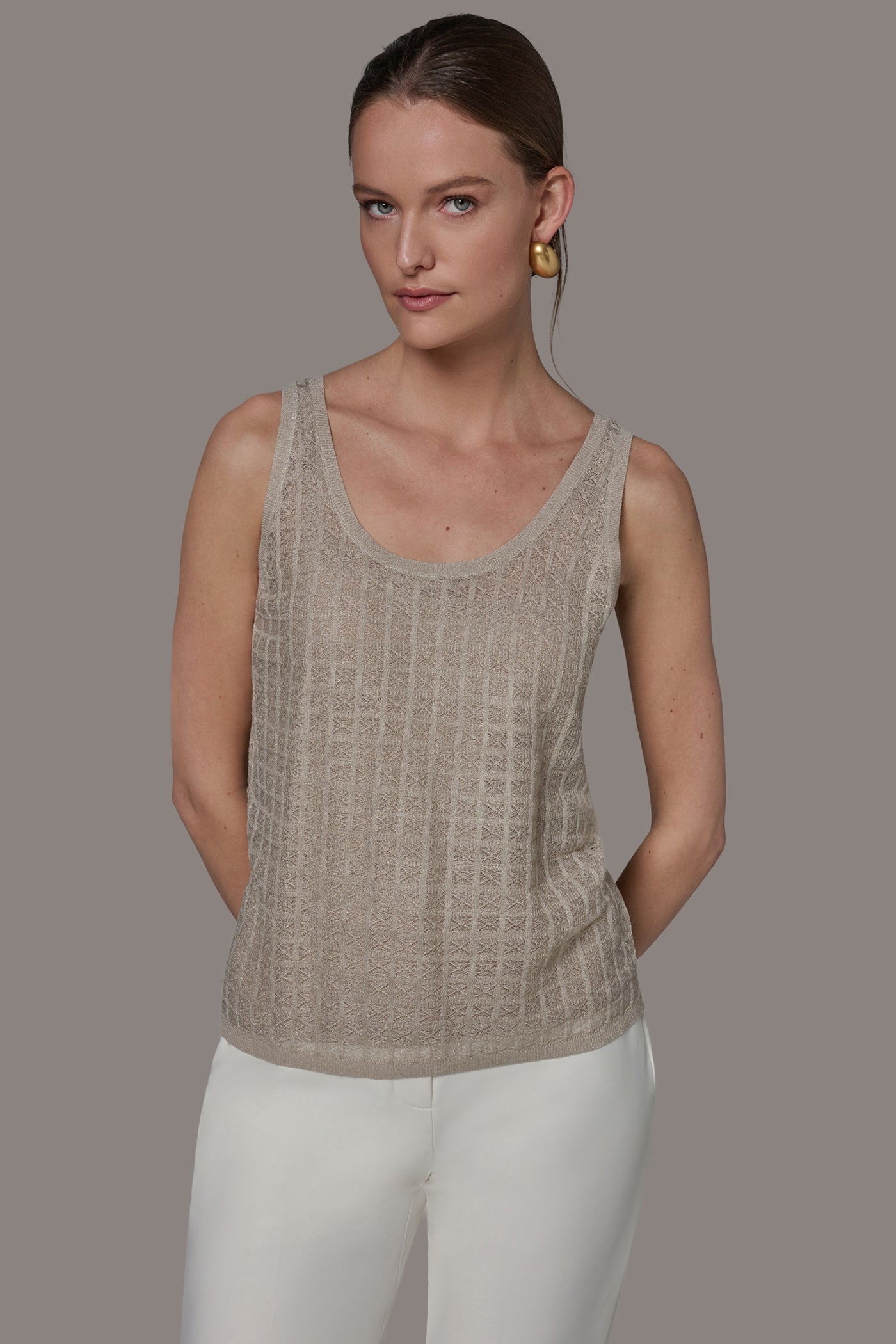 Tuscan Grey GRID STITCH SHELL Donna Karan