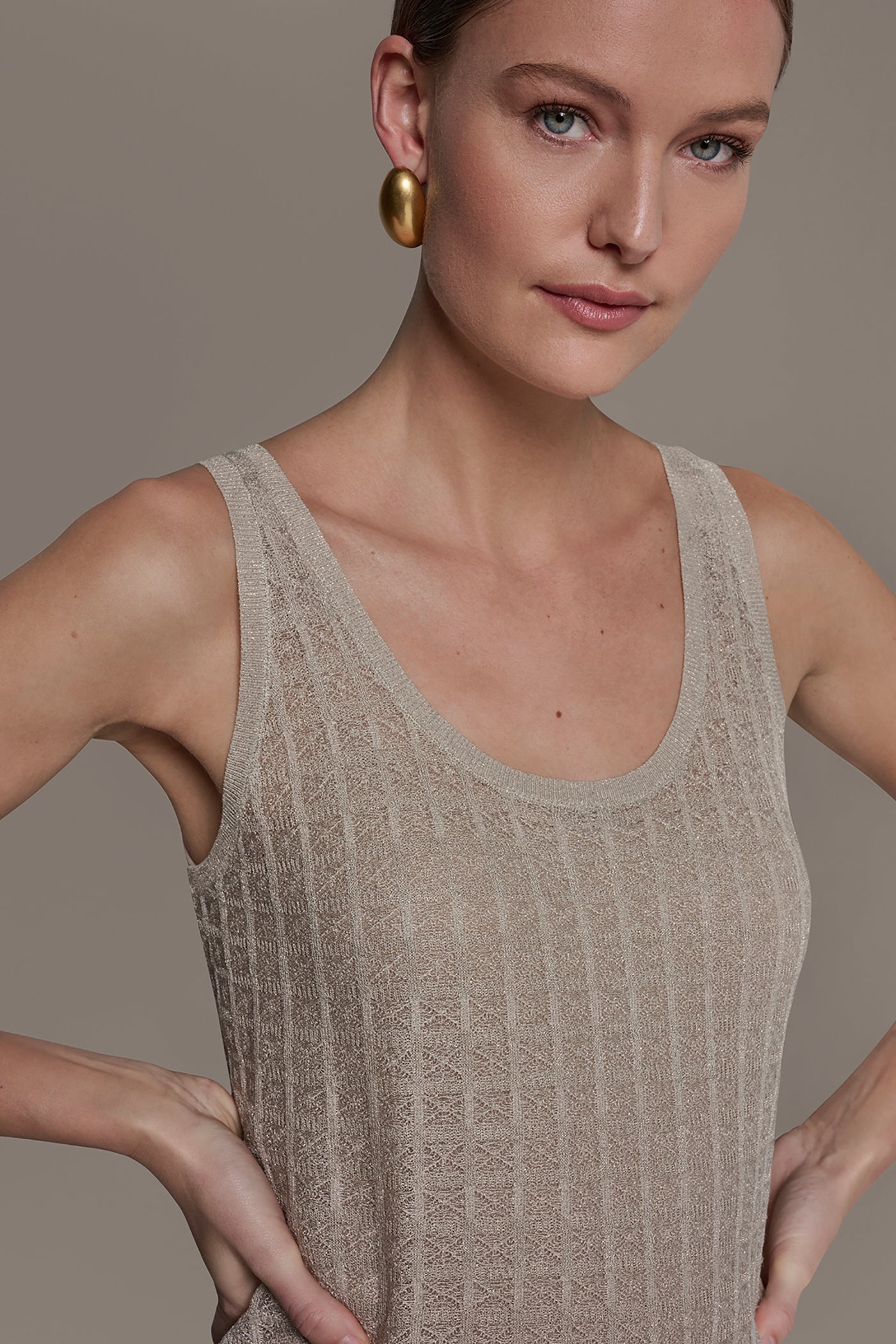 Tuscan Grey GRID STITCH SHELL Donna Karan
