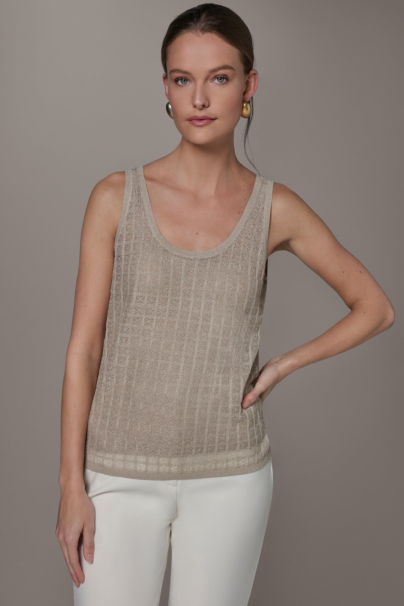 Tuscan Grey GRID STITCH SHELL Donna Karan