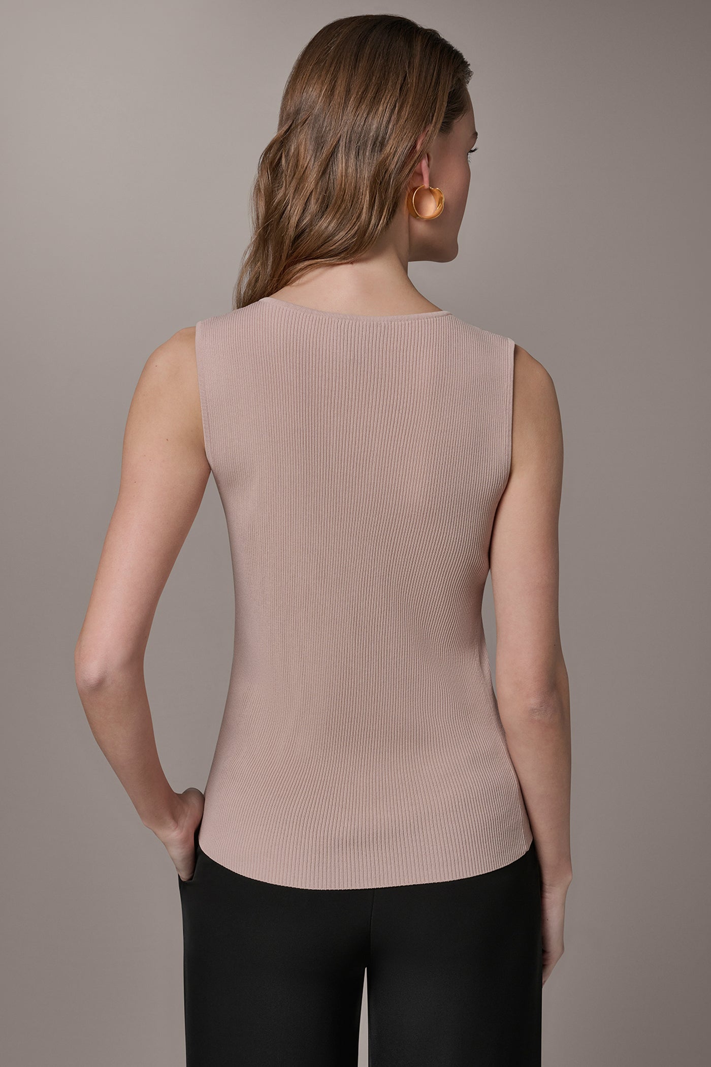Snow Petal KEYHOLE RIBBED SWEATER TANK Donna Karan
