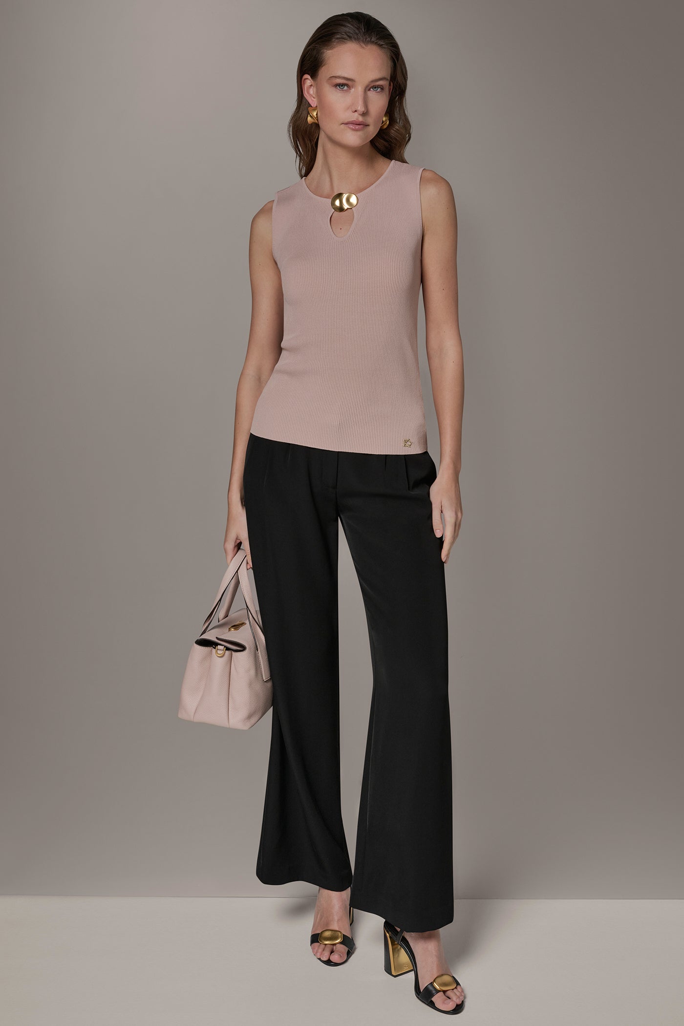 Snow Petal KEYHOLE RIBBED SWEATER TANK Donna Karan