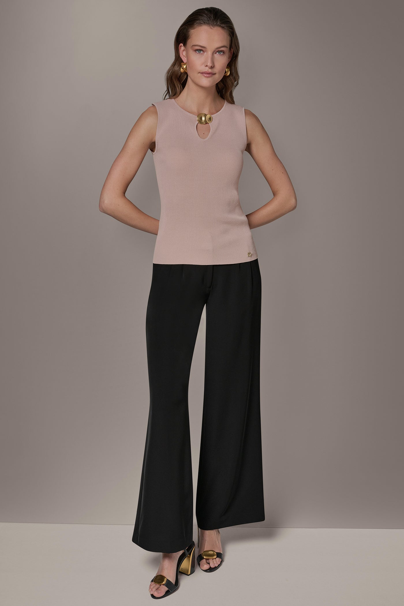 Snow Petal KEYHOLE RIBBED SWEATER TANK Donna Karan