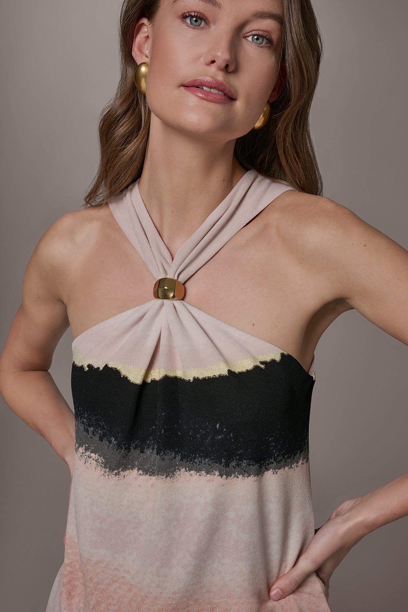 Umbria/Black PRINTED HALTER TOP Donna Karan