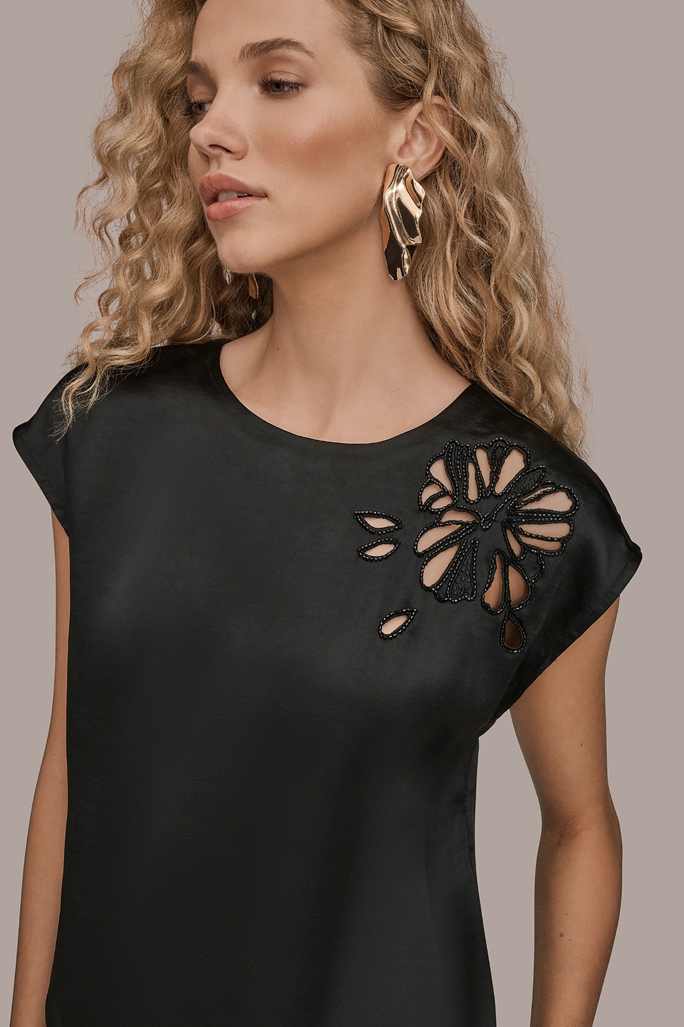 Black FLORAL-EMBROIDERED BLOUSE Donna Karan