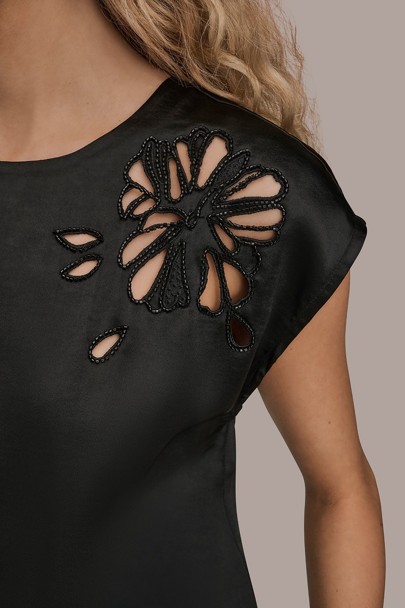 Black FLORAL-EMBROIDERED BLOUSE Donna Karan