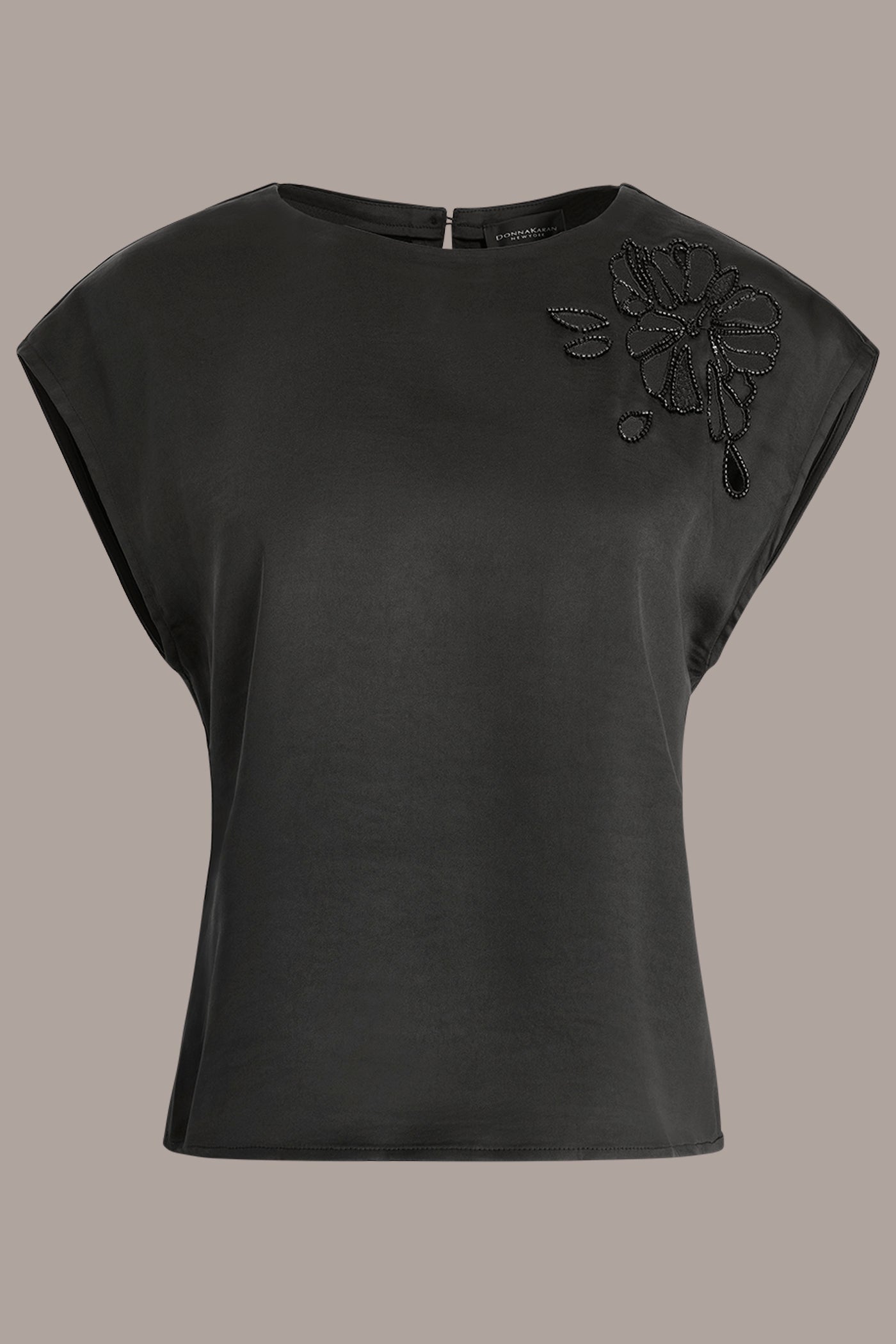 Black FLORAL-EMBROIDERED BLOUSE Donna Karan